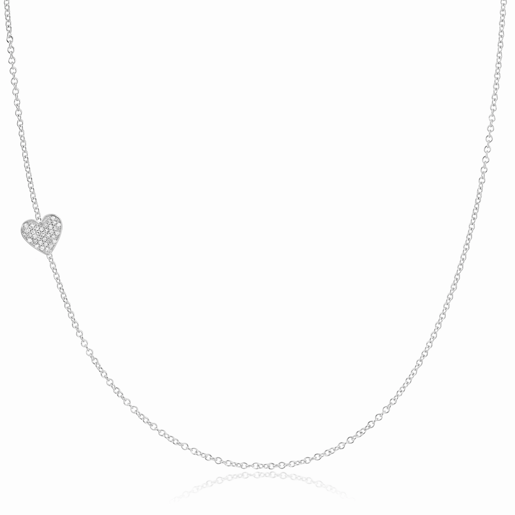 14k Gold Asymmetrical Charm Necklace - Pav Heart