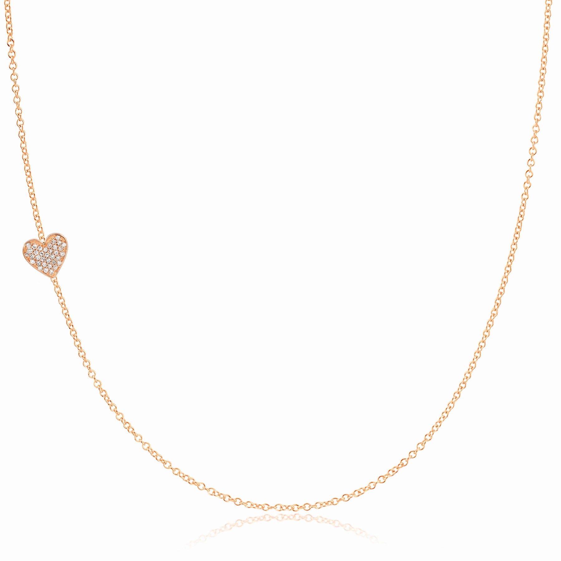 14k Gold Asymmetrical Charm Necklace - Pav Heart