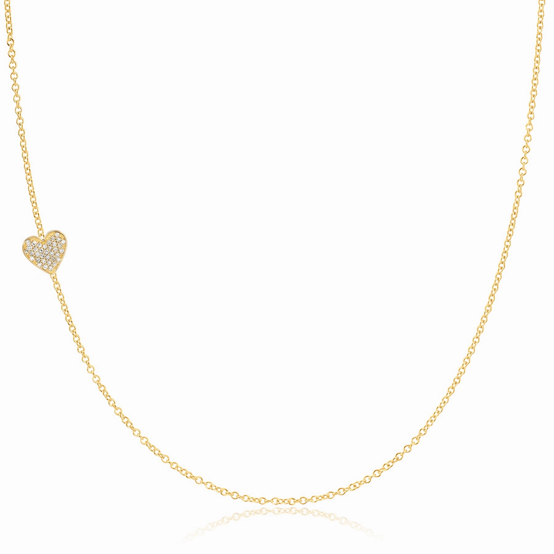 14k Gold Asymmetrical Charm Necklace - Pav Heart