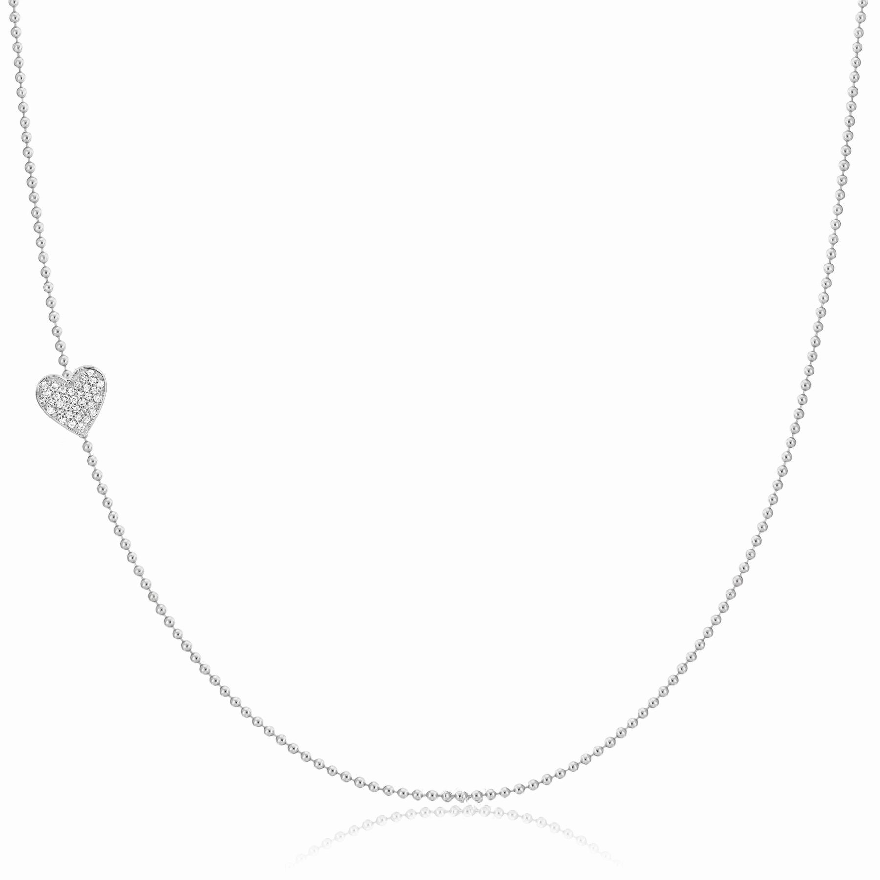 14k Gold Asymmetrical Charm Necklace - Pav Heart