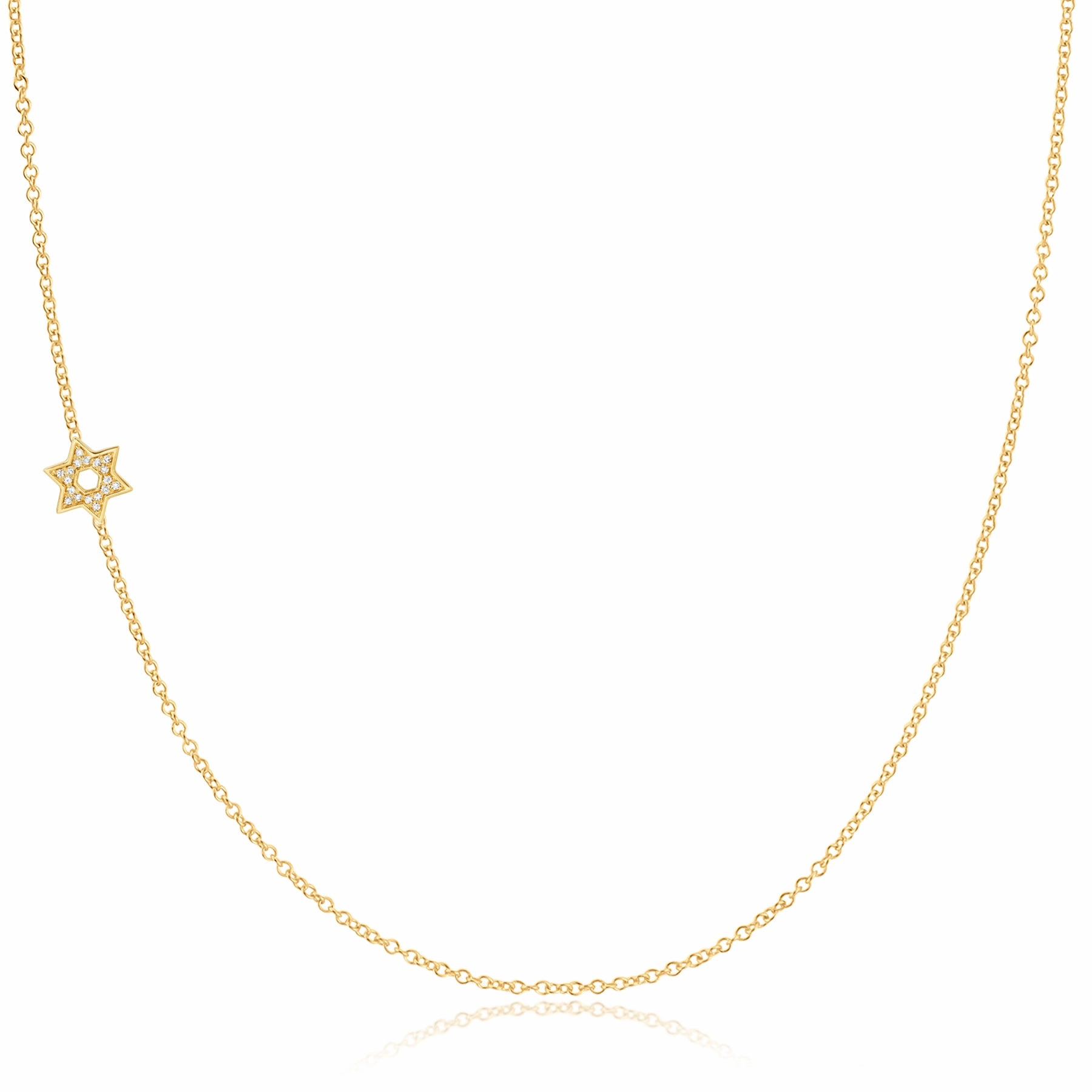 14k Gold Asymmetrical Charm Necklace - Pav Star of David