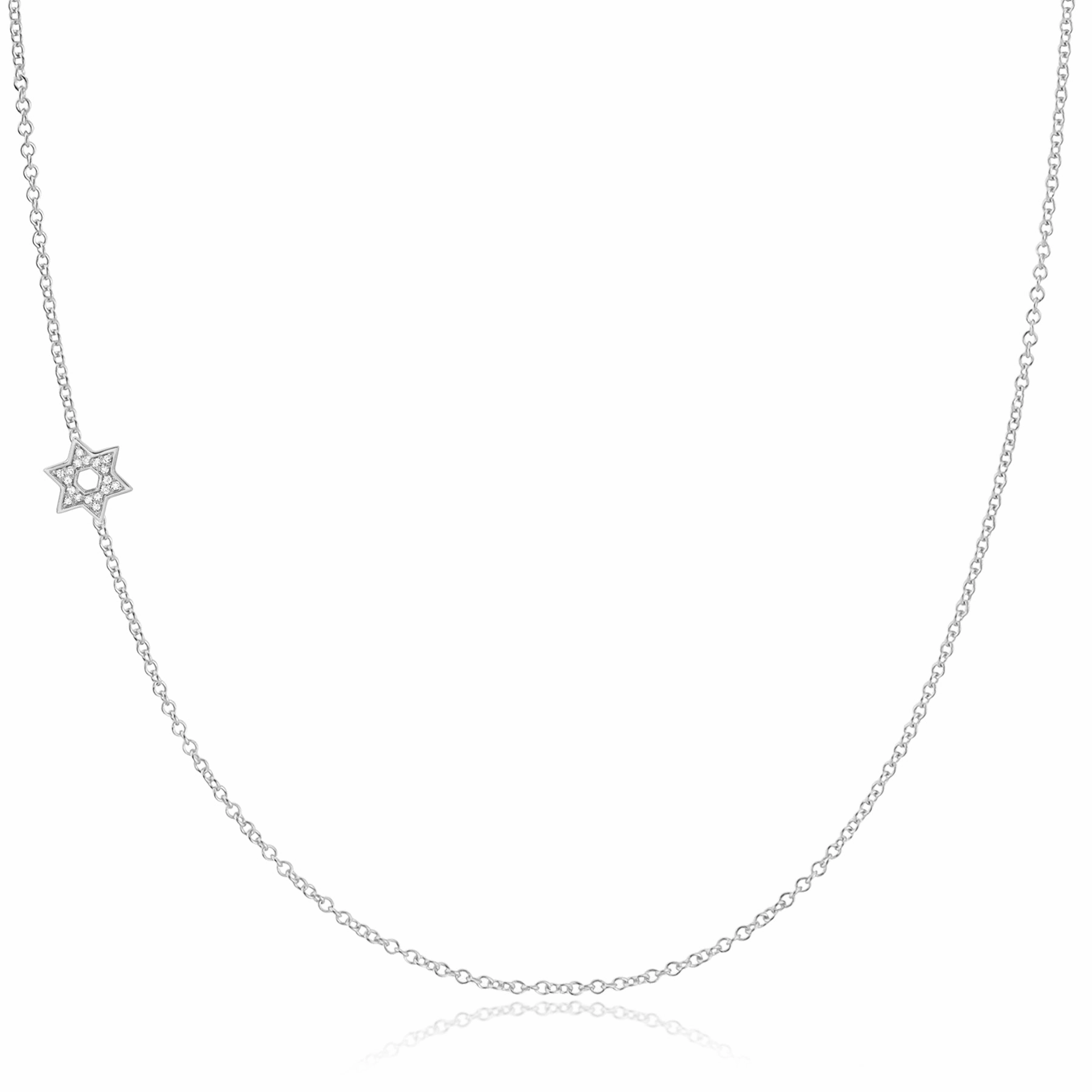 14k Gold Asymmetrical Charm Necklace - Pav Star of David