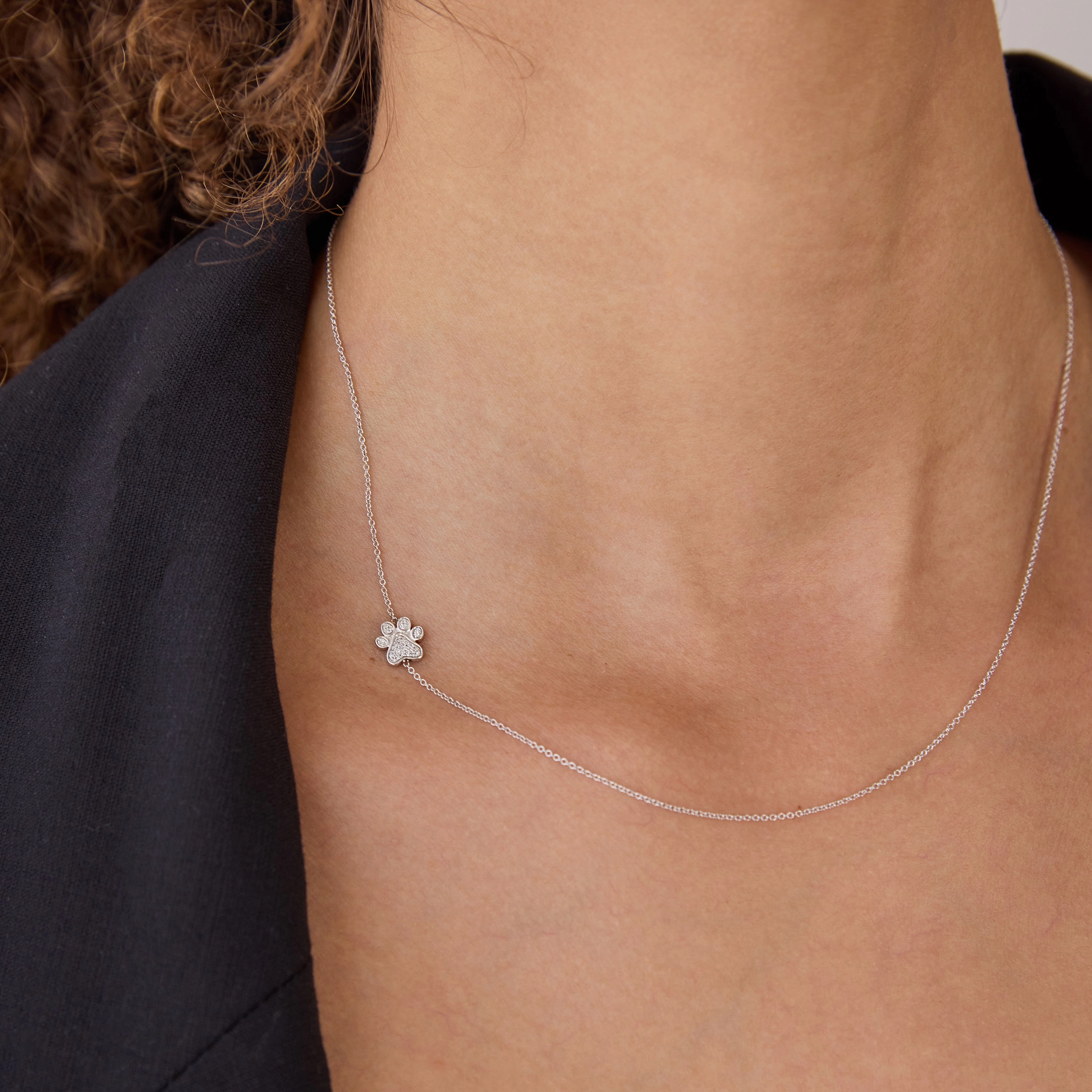 14k Gold Asymmetrical Charm Necklace - Paw