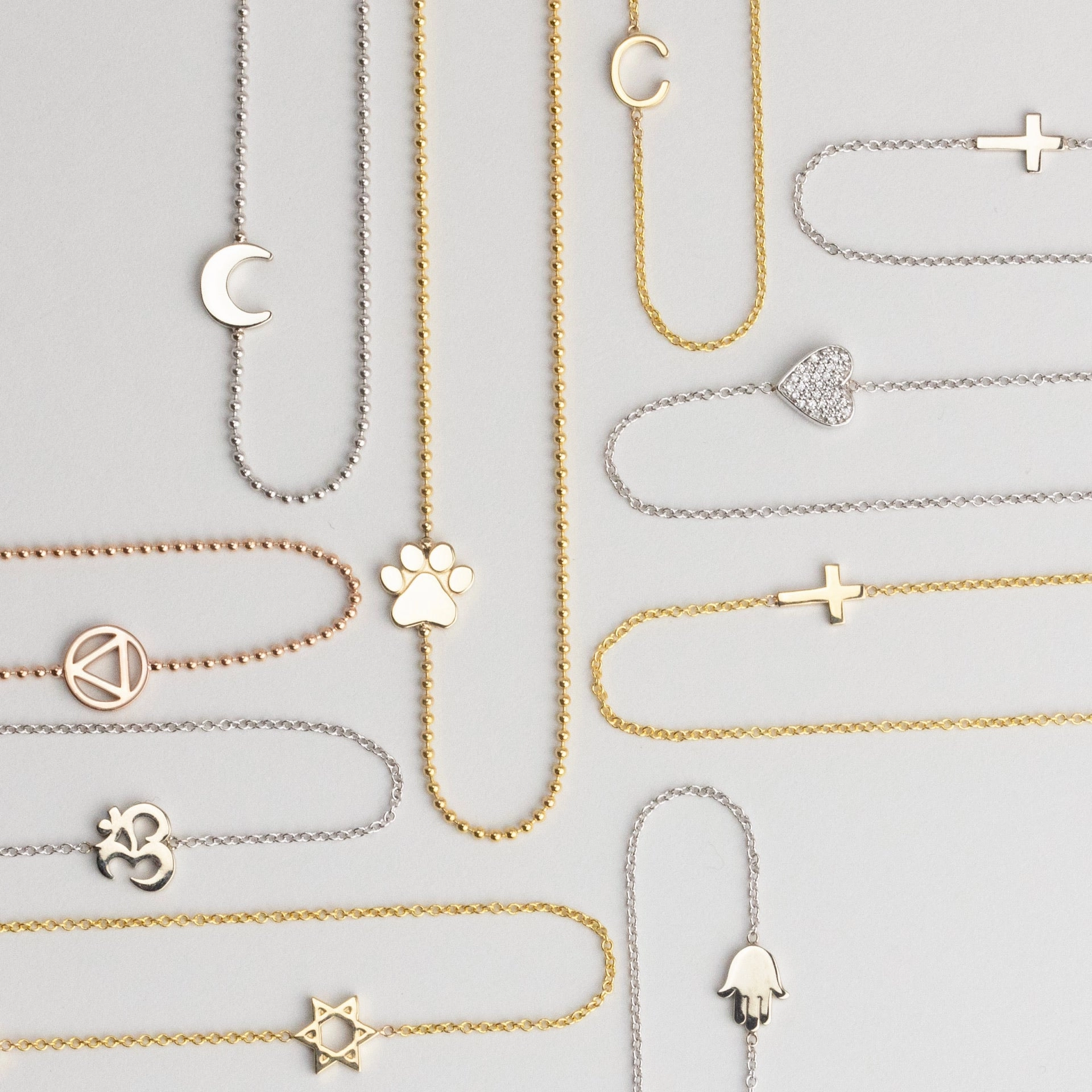 14k Gold Asymmetrical Charm Necklace - Paw