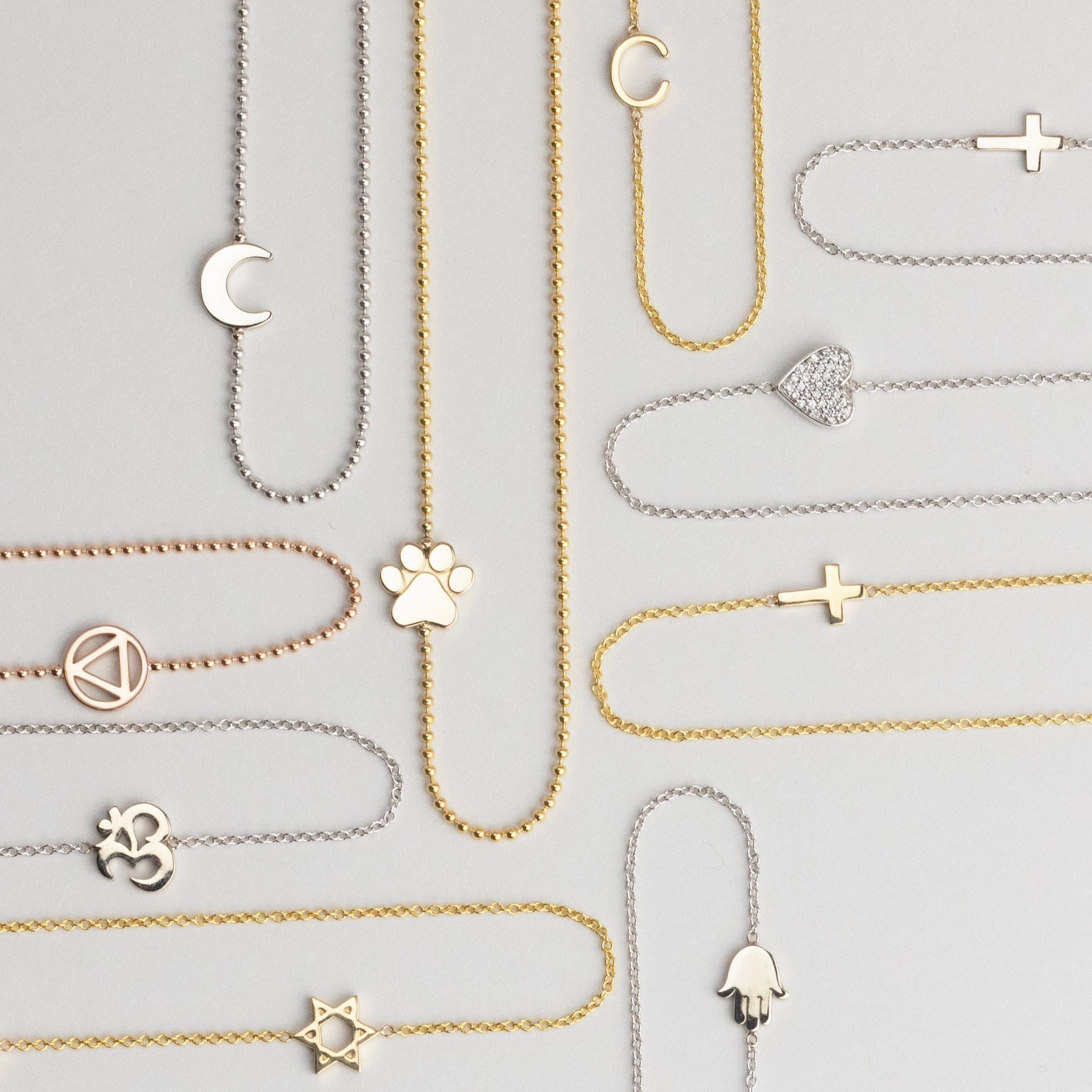 14k Gold Asymmetrical Charm Necklace - Star of David