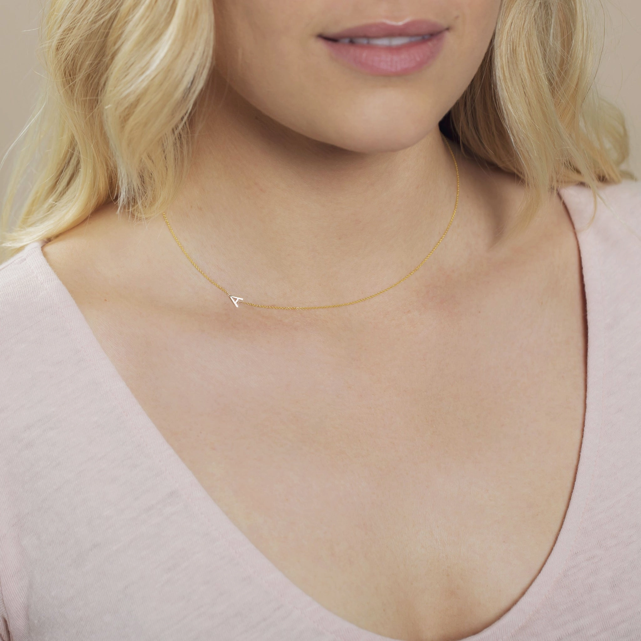 14k Gold Asymmetrical Letter Necklace - A