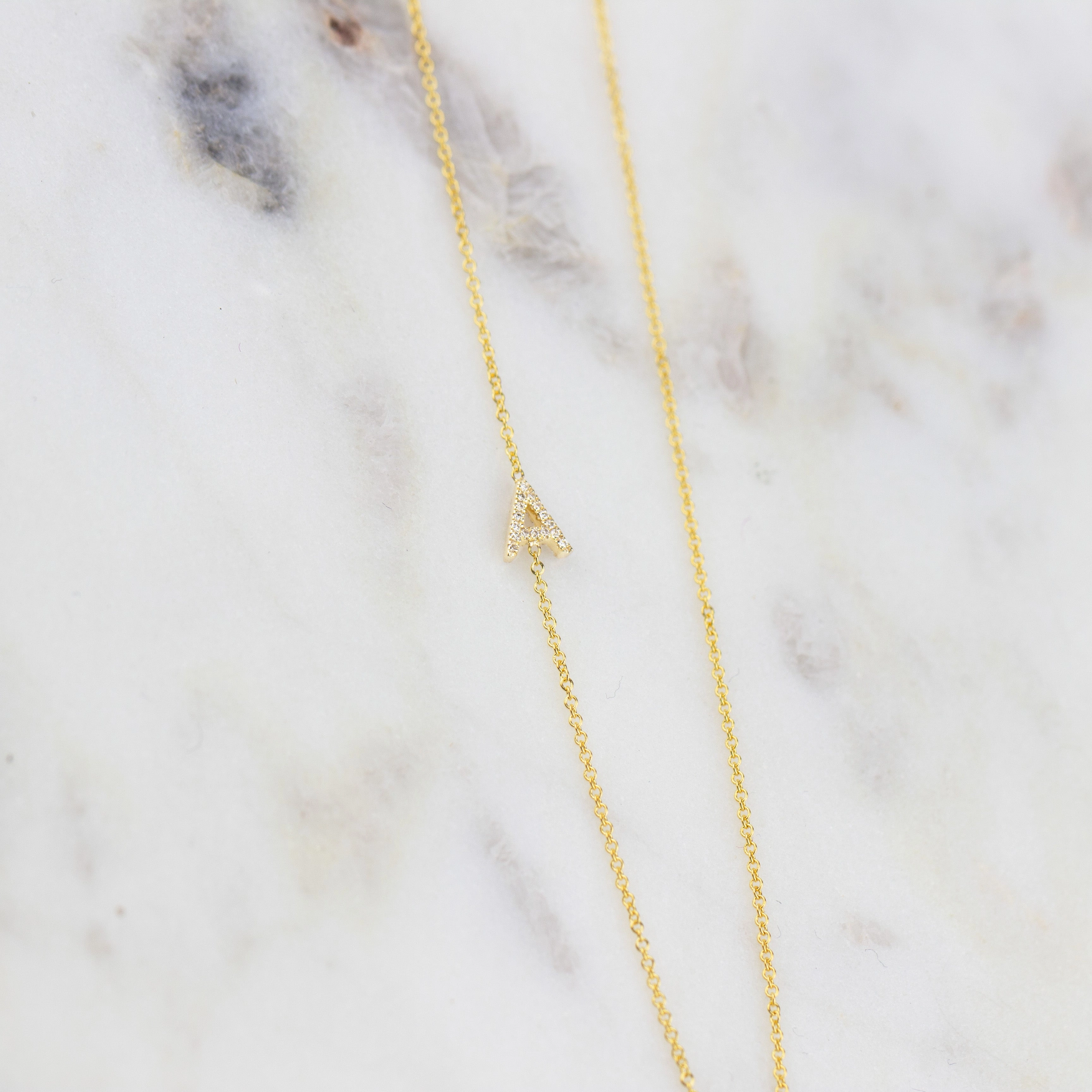 14k Gold Asymmetrical Letter Necklace - A