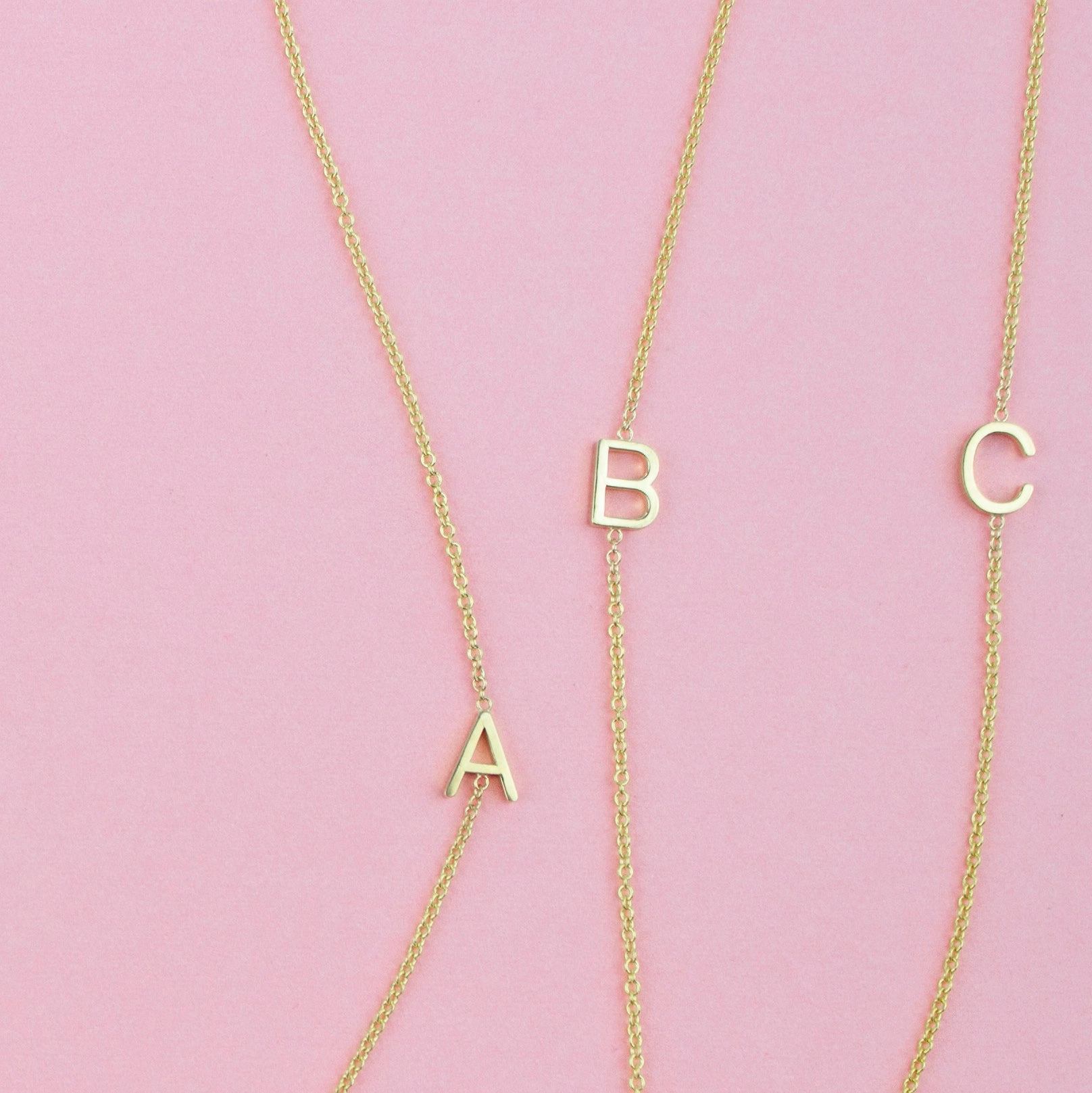 14k Gold Asymmetrical Letter Necklace - A