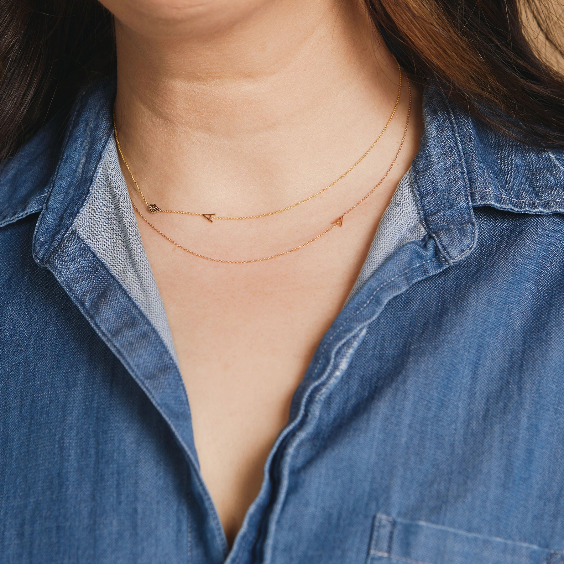 14k Gold Asymmetrical Letter Necklace - A