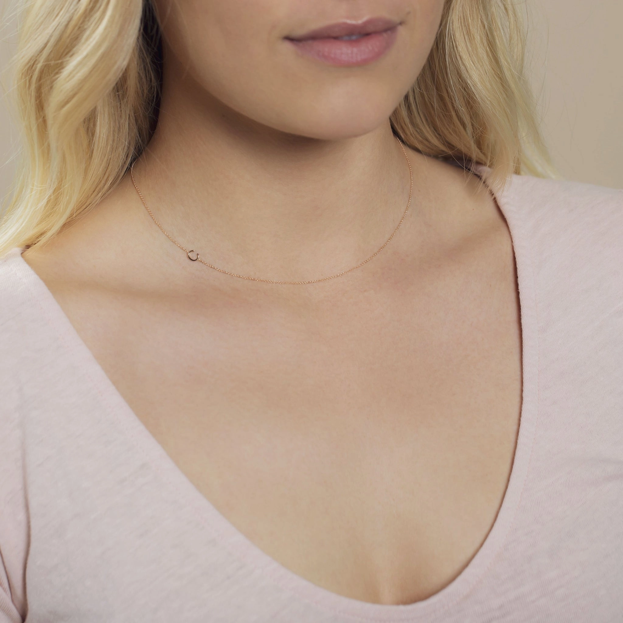 14k Gold Asymmetrical Letter Necklace - C