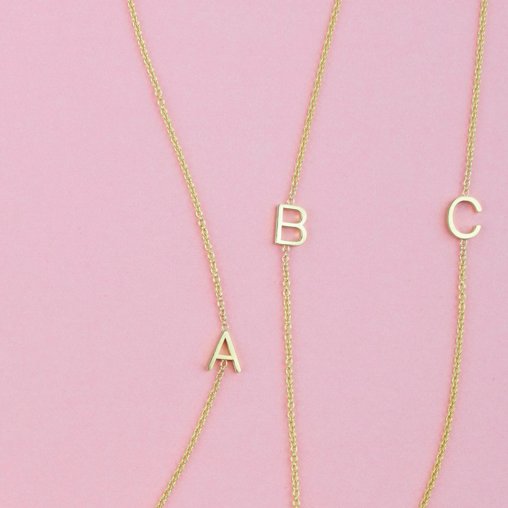 14k Gold Asymmetrical Letter Necklace - C