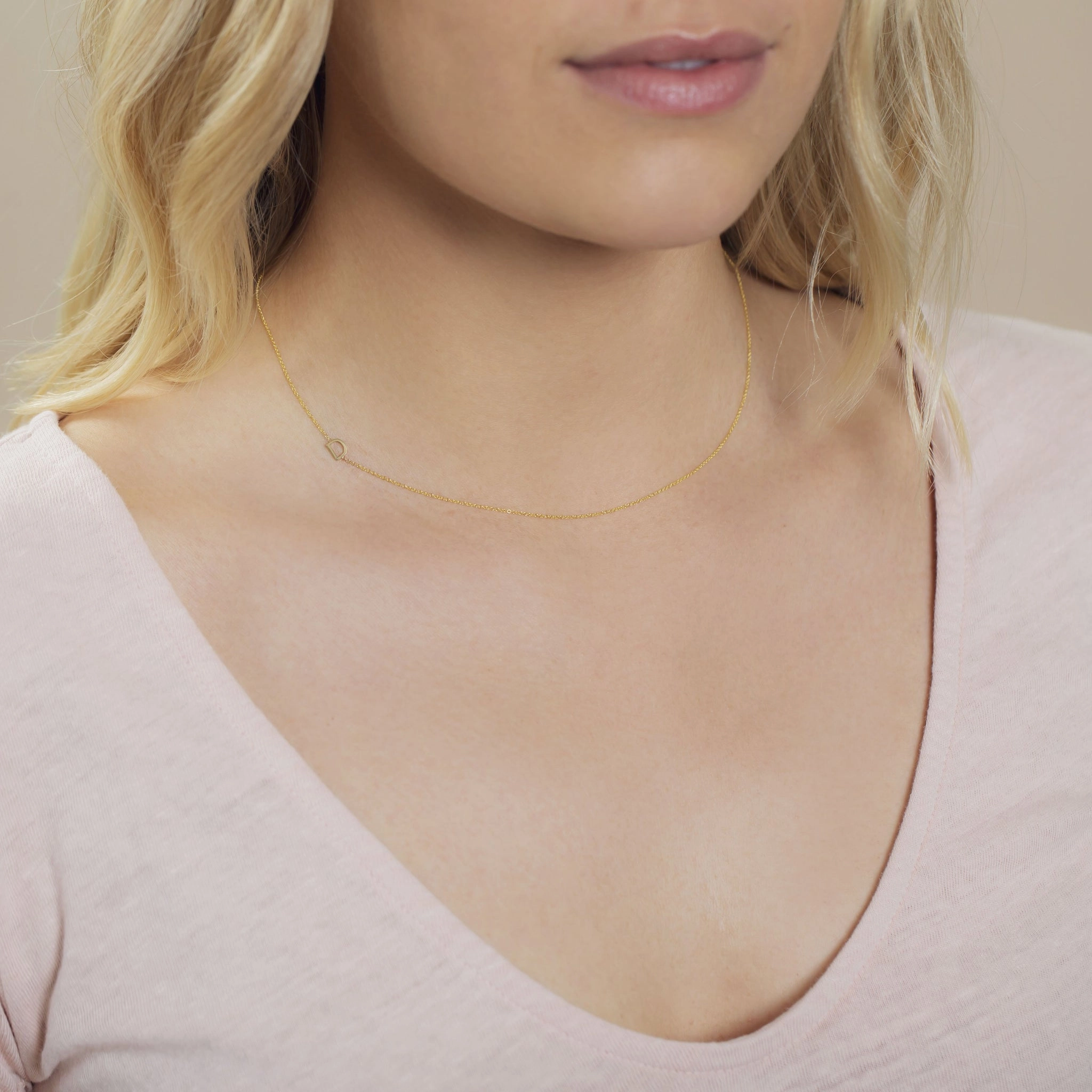 14k Gold Asymmetrical Letter Necklace - D
