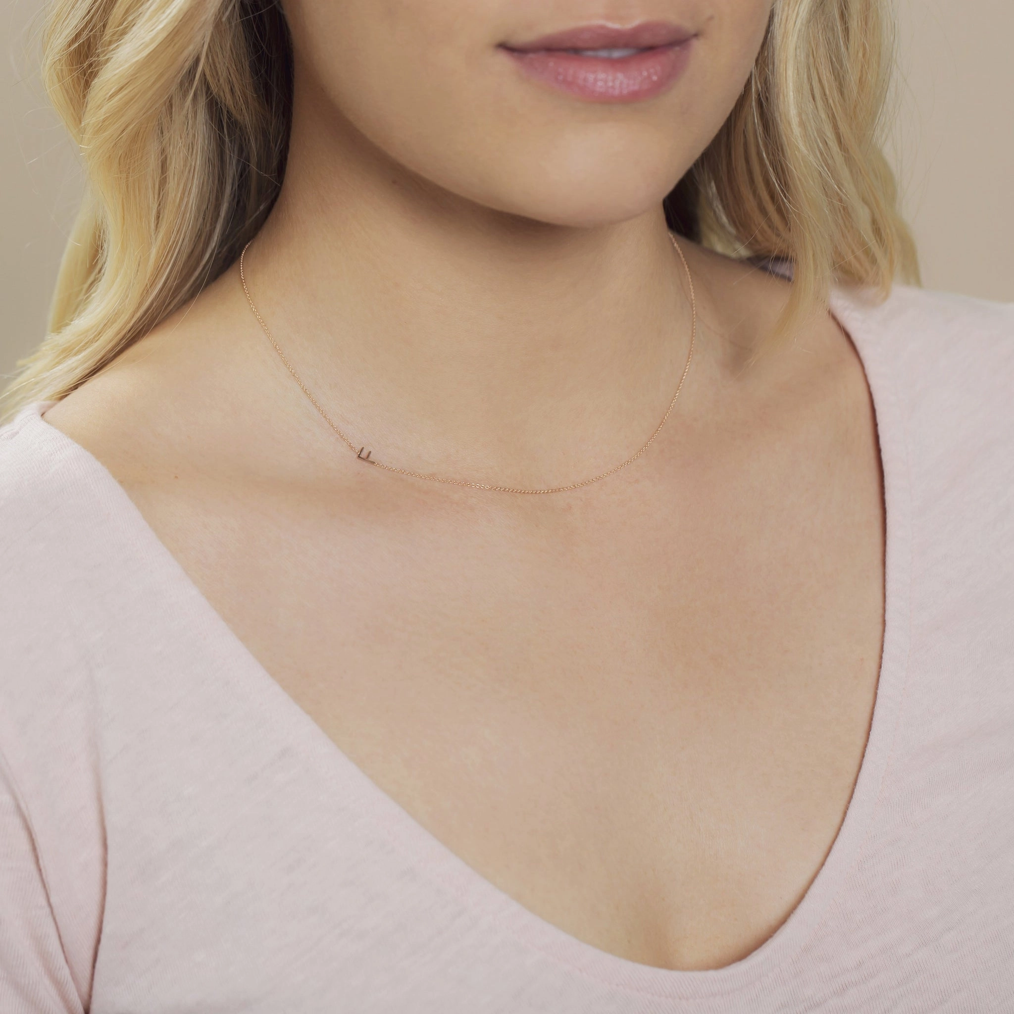 14k Gold Asymmetrical Letter Necklace - F