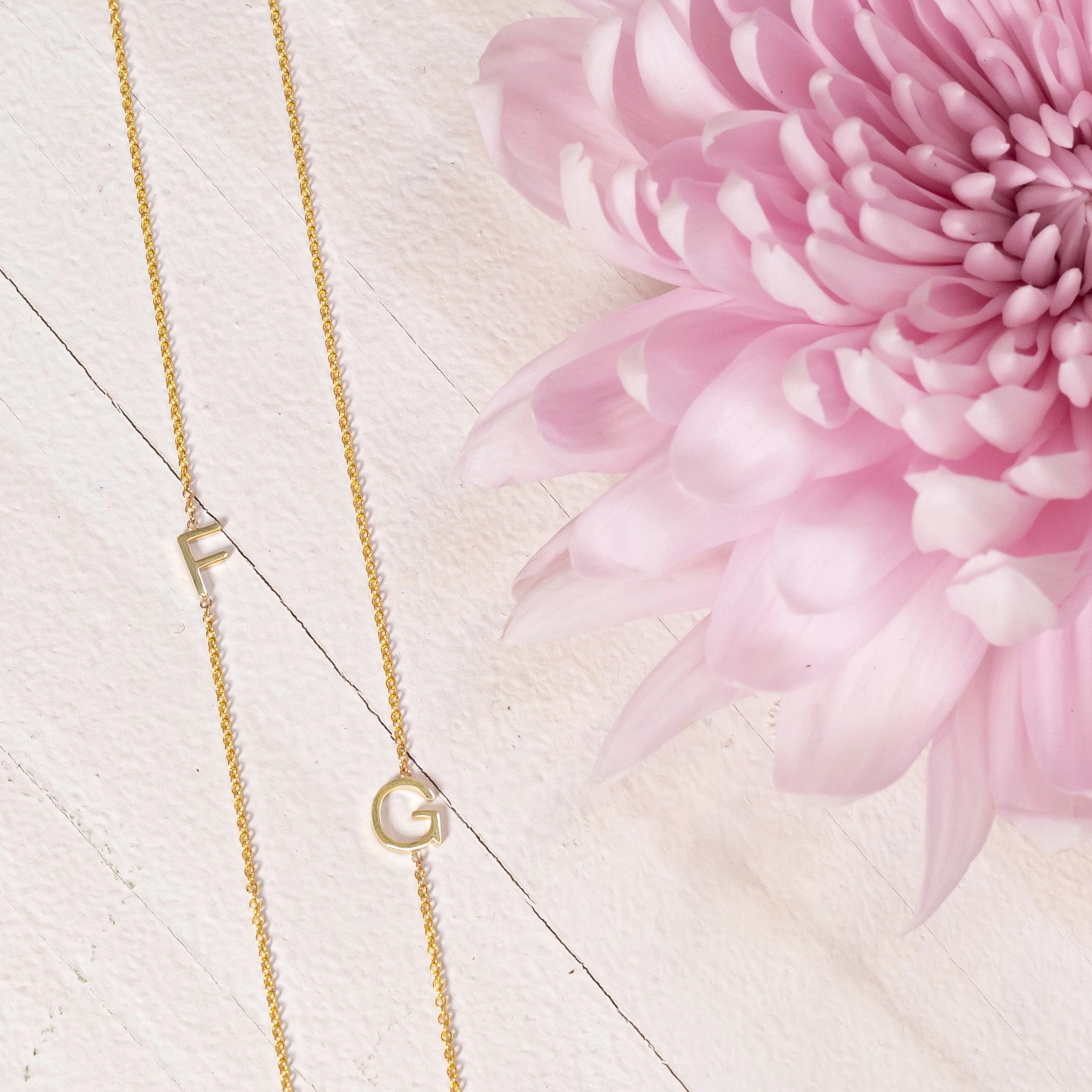 14k Gold Asymmetrical Letter Necklace - F