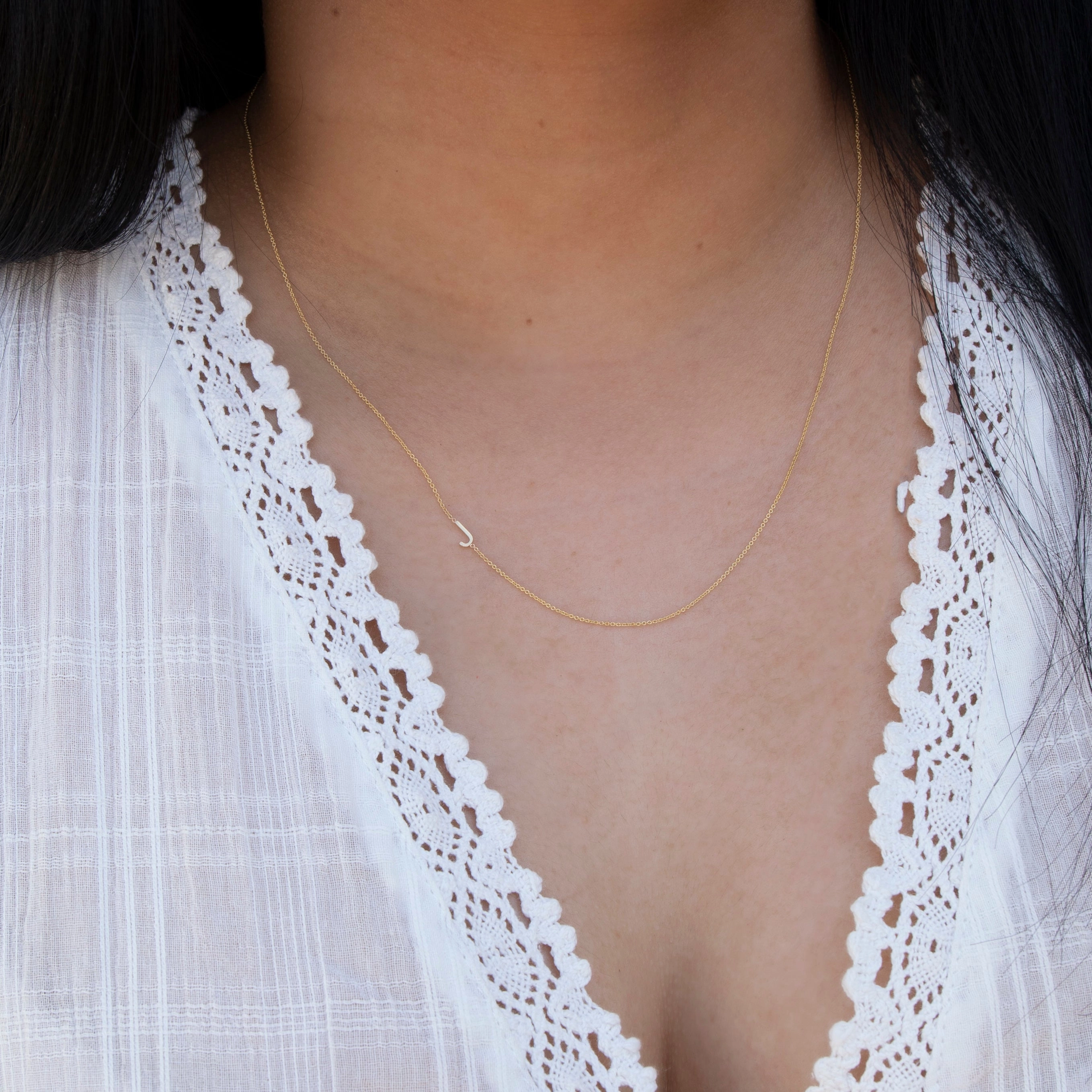 14k Gold Asymmetrical Letter Necklace - J