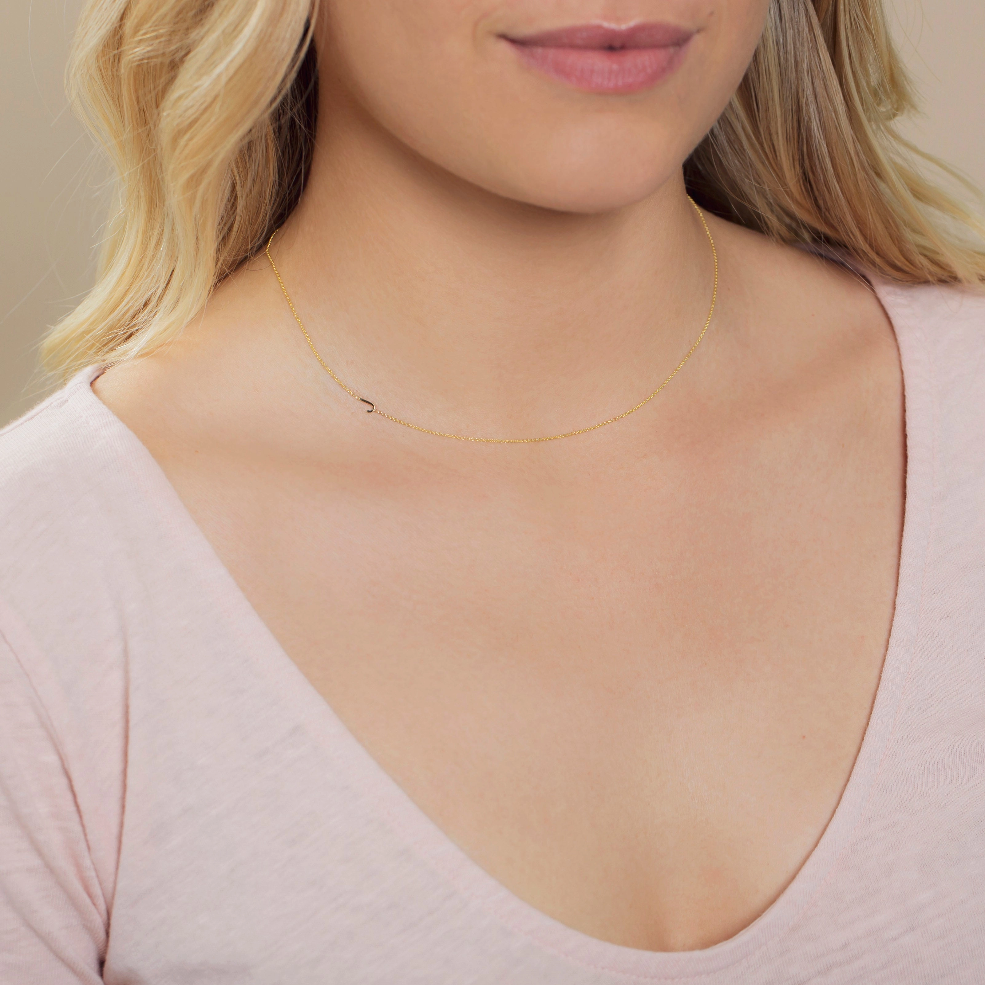 14k Gold Asymmetrical Letter Necklace - J
