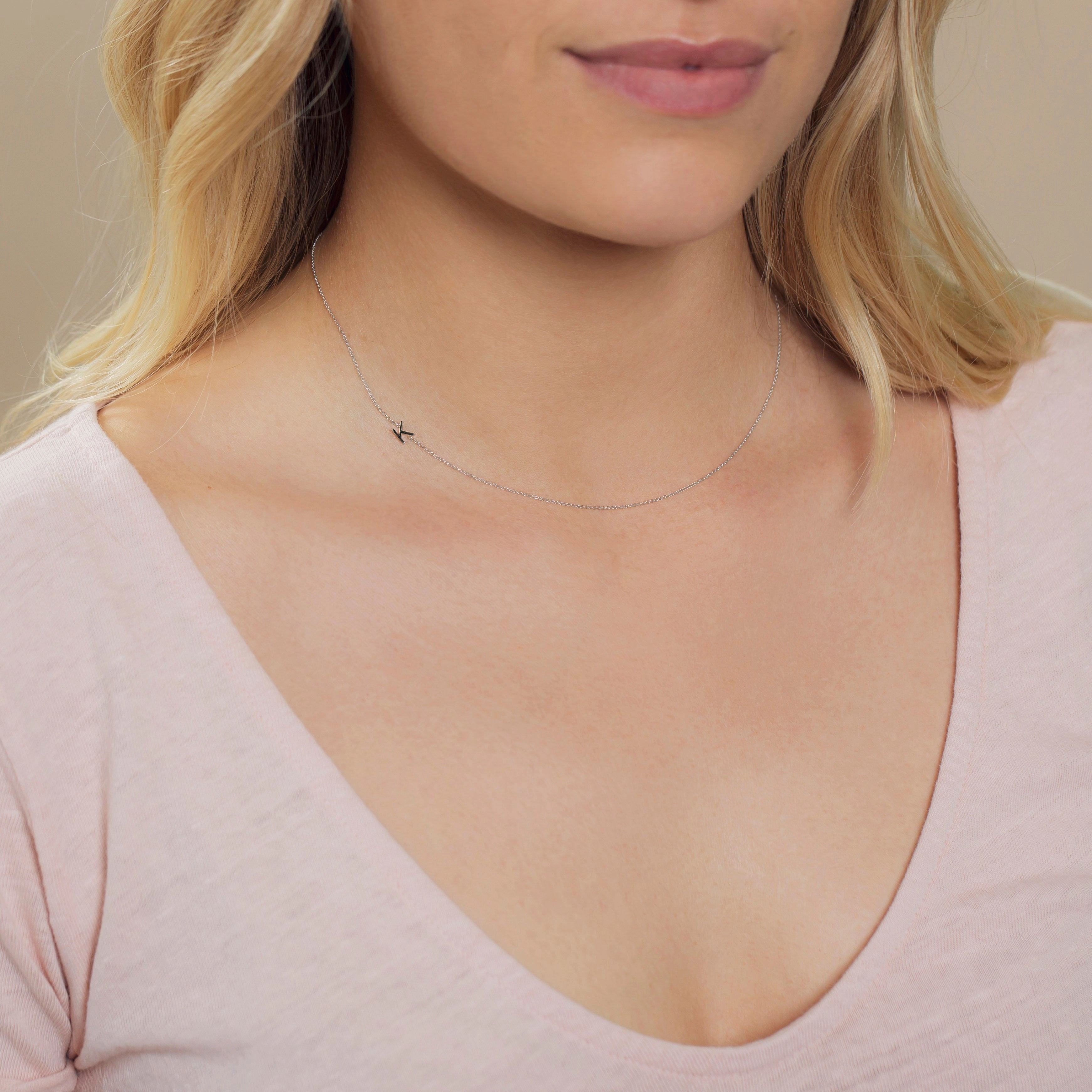 14k Gold Asymmetrical Letter Necklace - K
