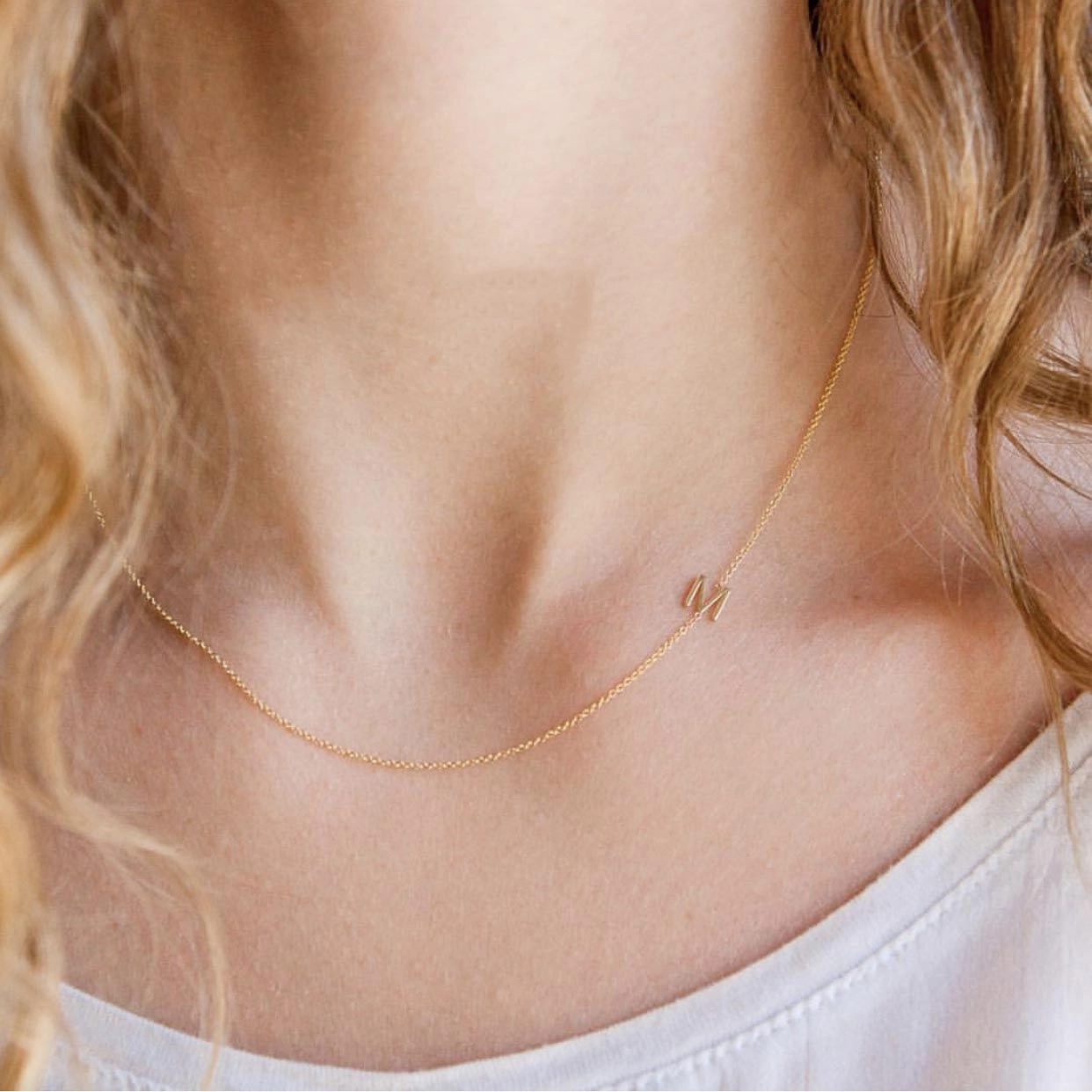 14k Gold Asymmetrical Letter Necklace - M