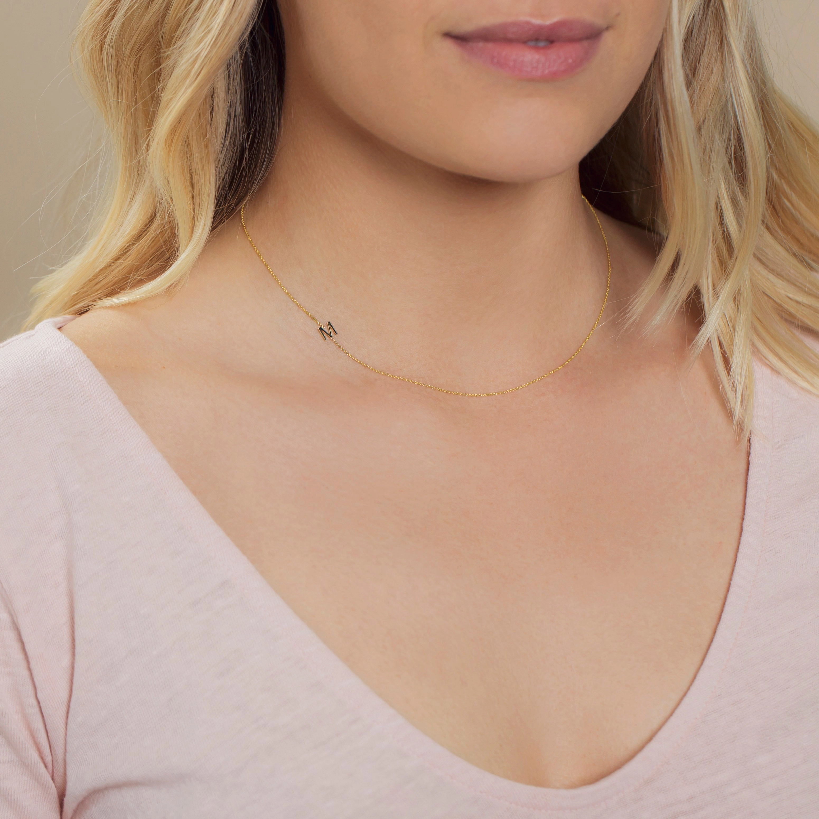 14k Gold Asymmetrical Letter Necklace - M