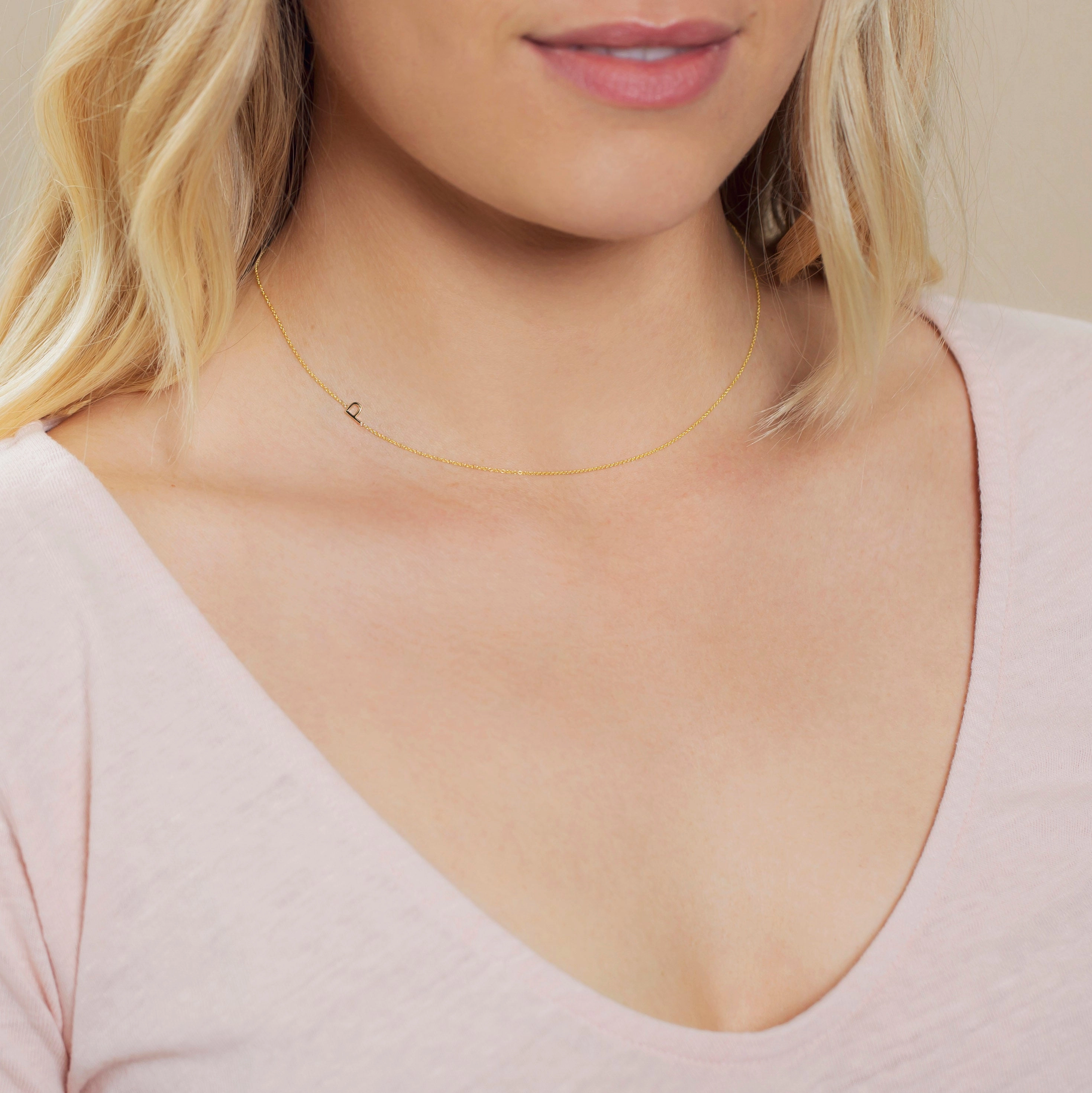 14k Gold Asymmetrical Letter Necklace - P
