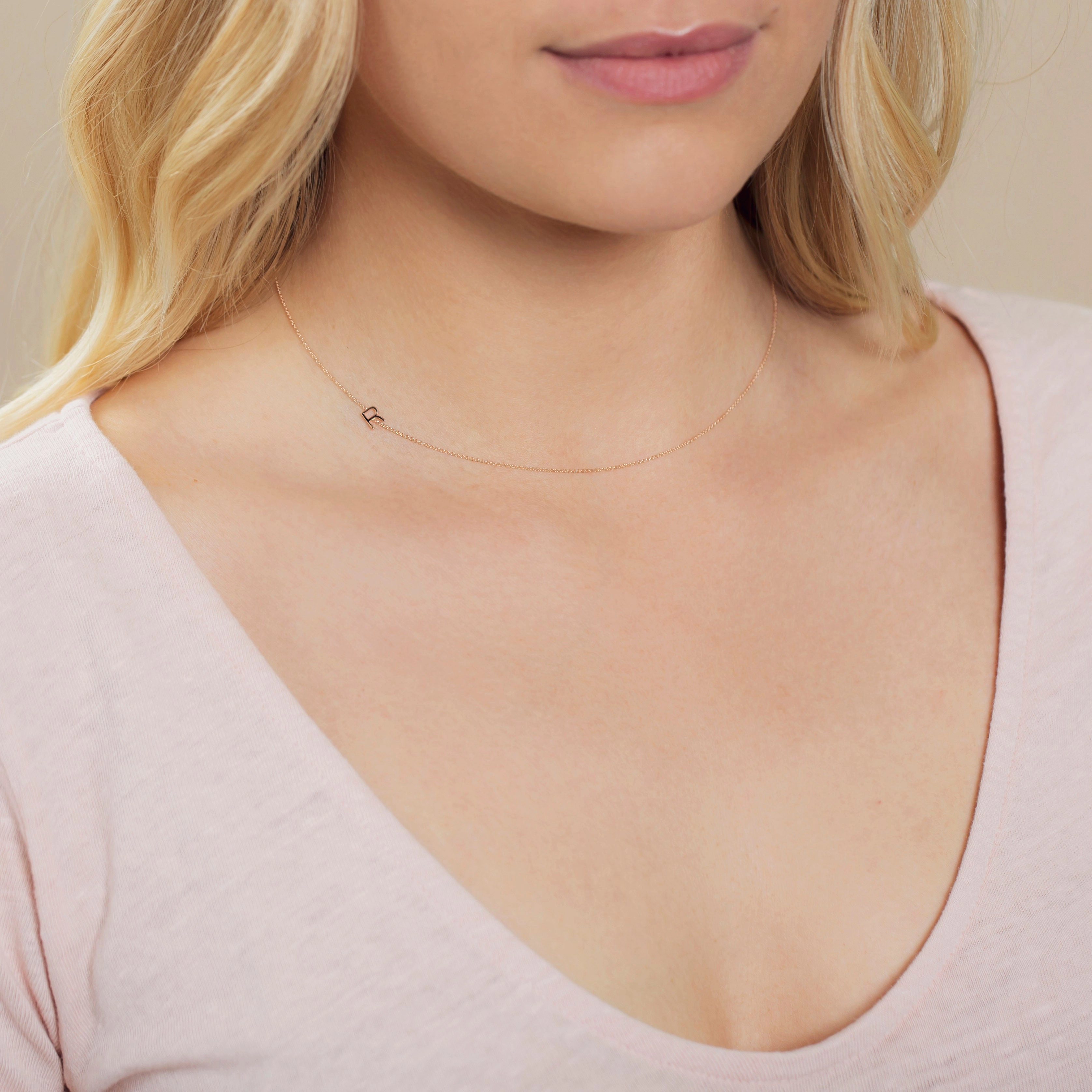 14k Gold Asymmetrical Letter Necklace - R