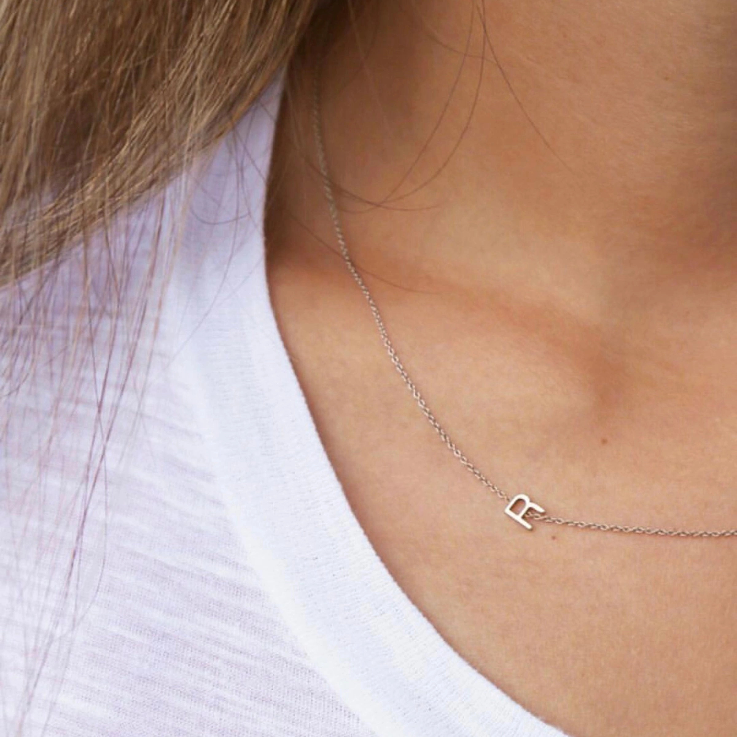 14k Gold Asymmetrical Letter Necklace - R
