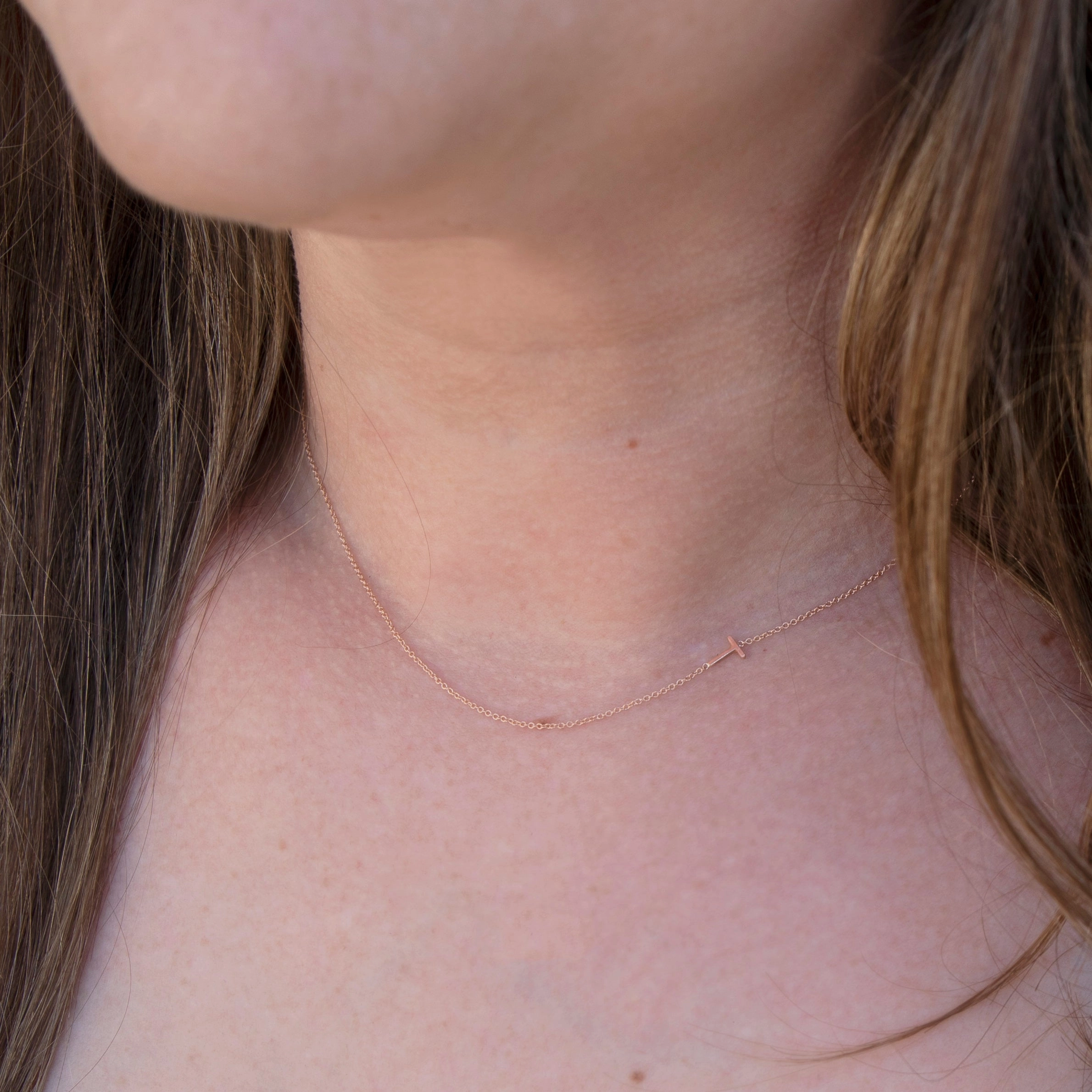 14k Gold Asymmetrical Letter Necklace - T
