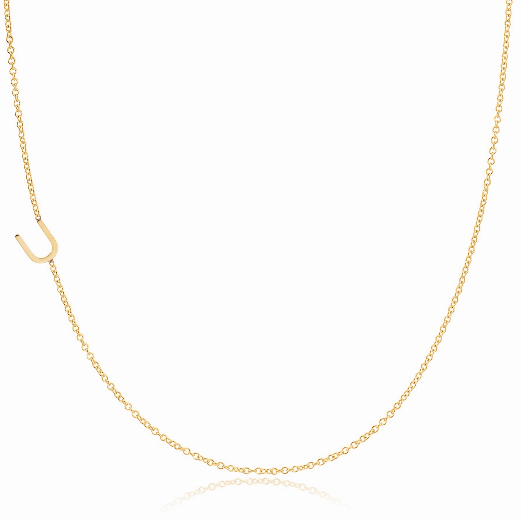 14k Gold Asymmetrical Letter Necklace - U