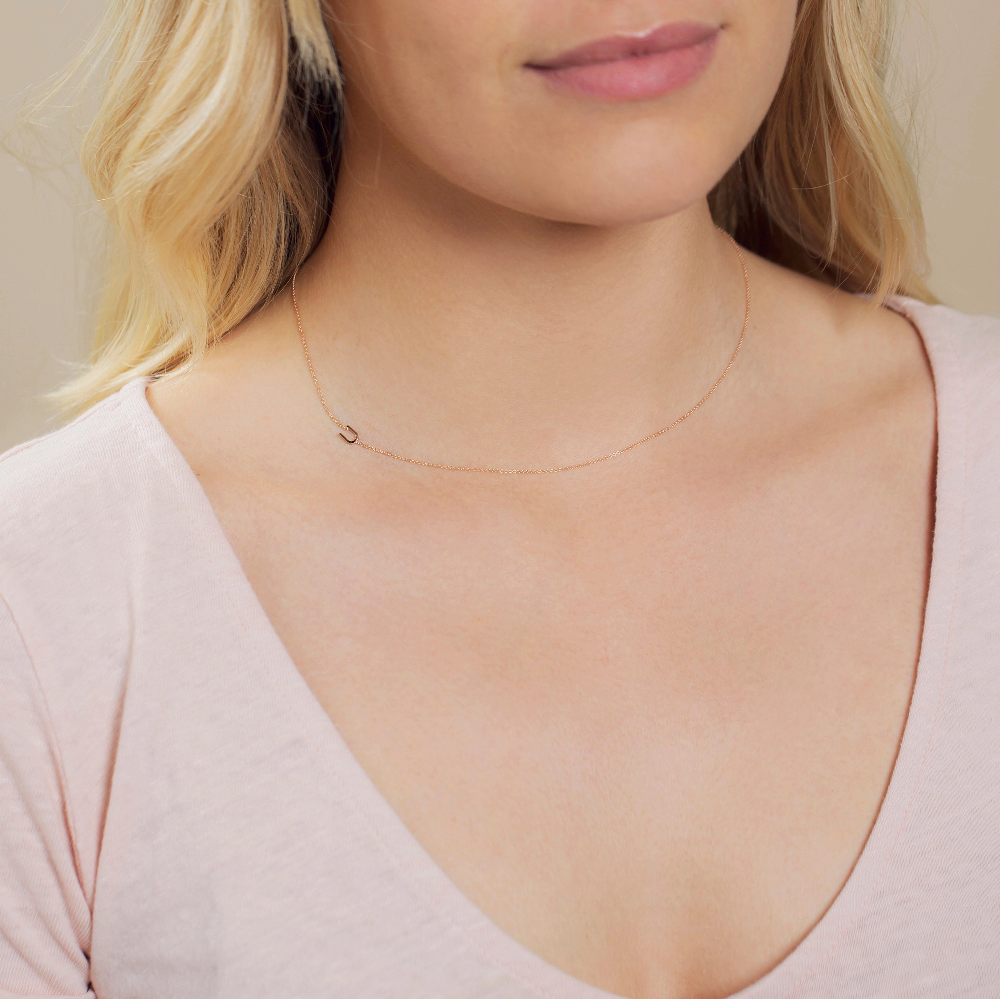 14k Gold Asymmetrical Letter Necklace - U