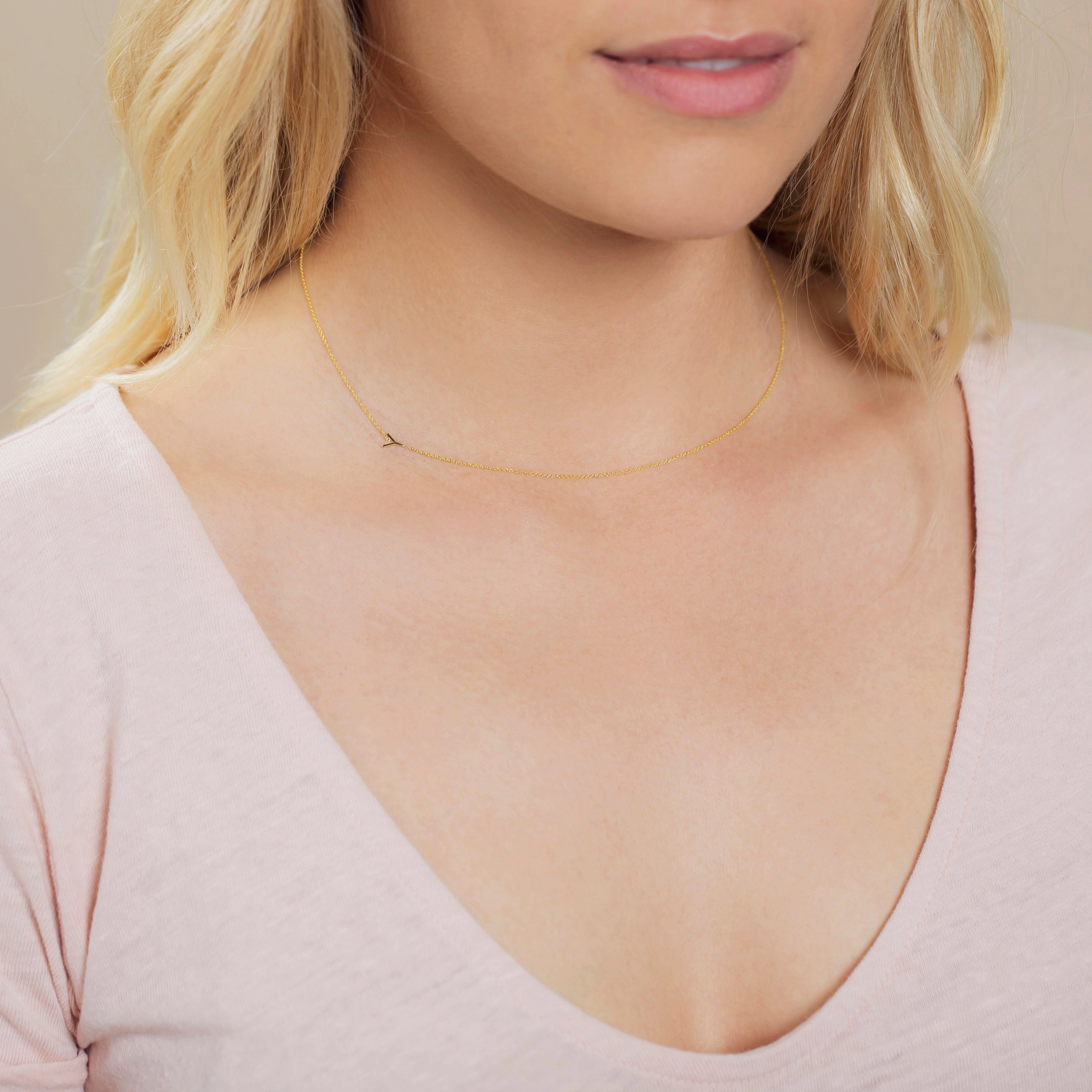 14k Gold Asymmetrical Letter Necklace - Y