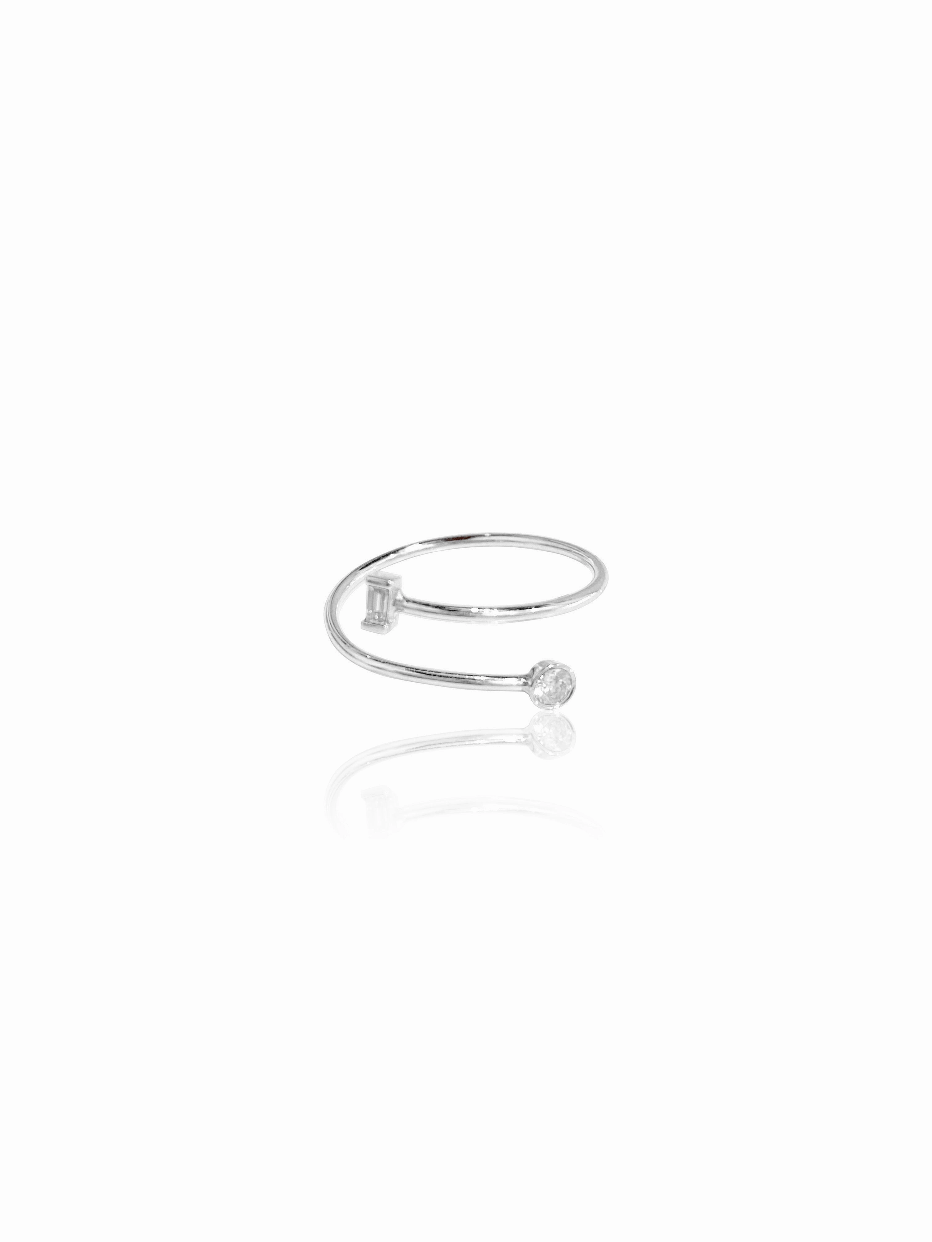 14K Gold Baguette Diamond & Bezel Coil Ring