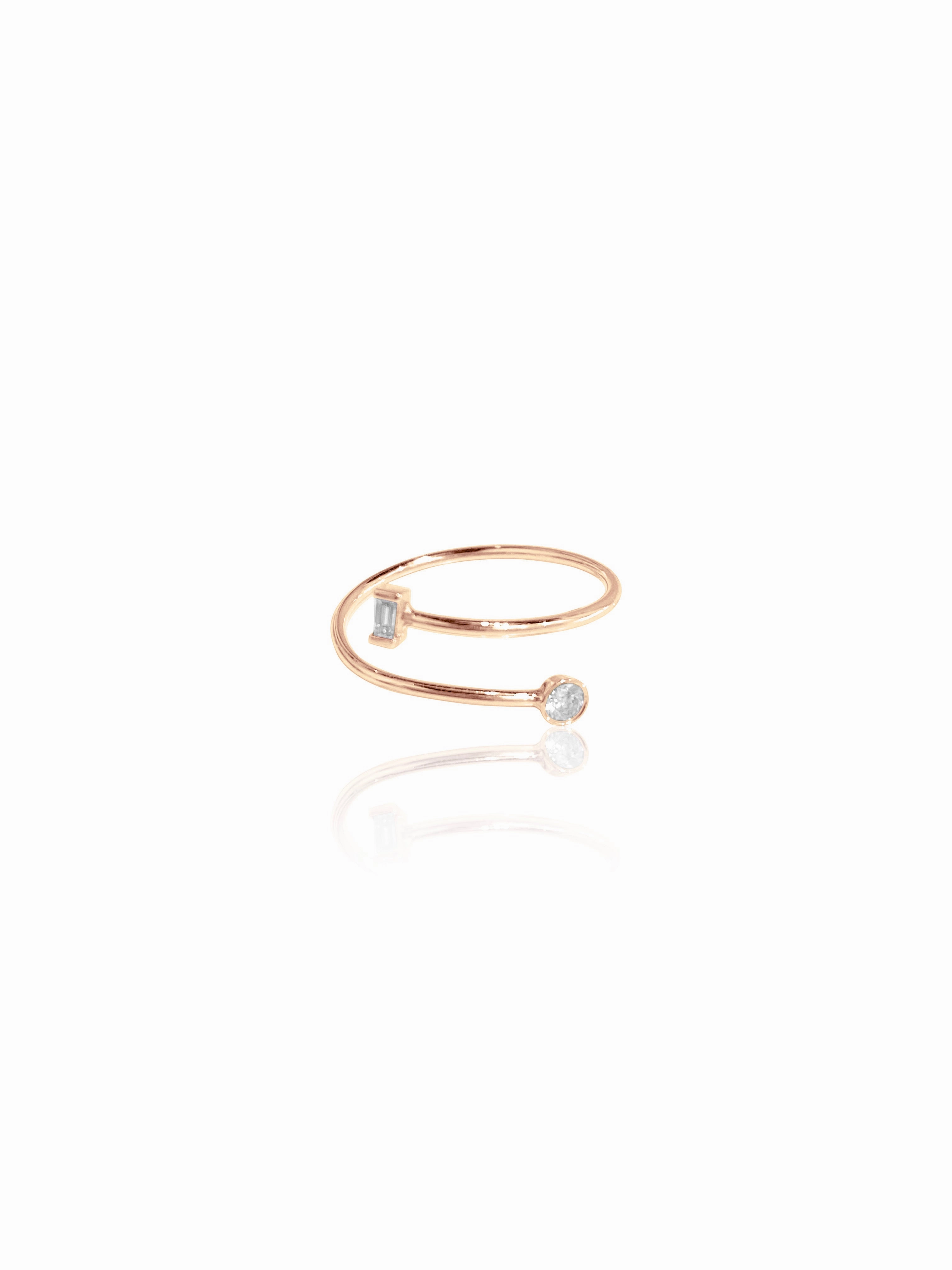 14K Gold Baguette Diamond & Bezel Coil Ring