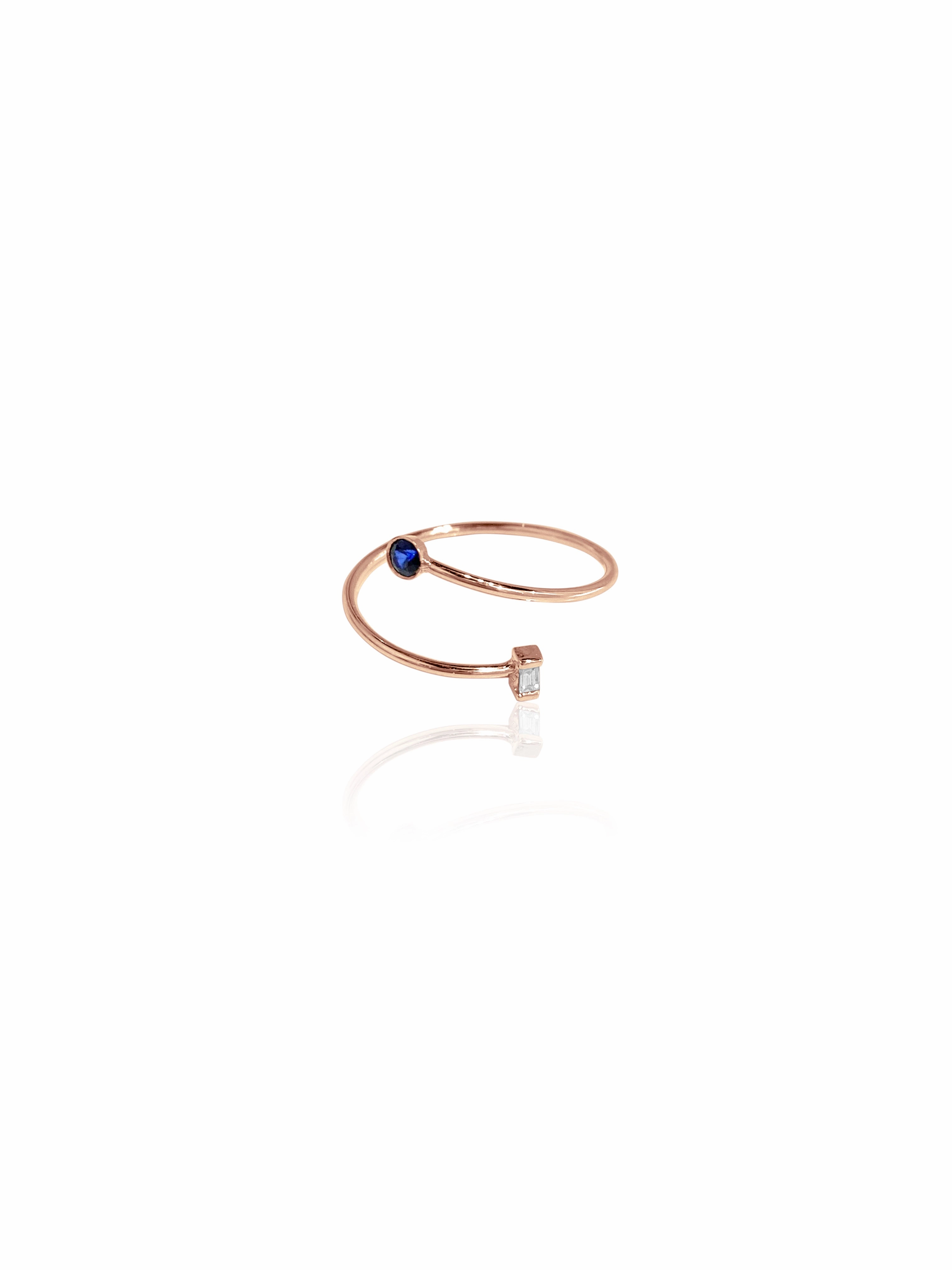 14K Gold Baguette Diamond & Bezel Coil Ring