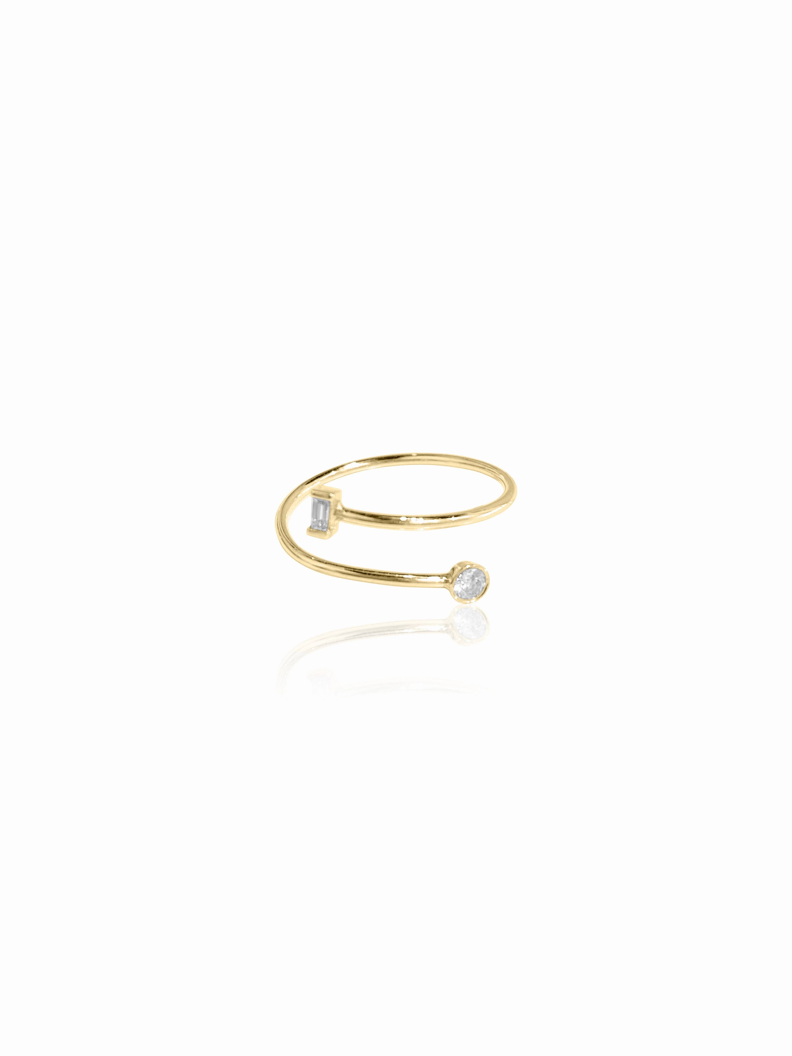 14K Gold Baguette Diamond & Bezel Coil Ring