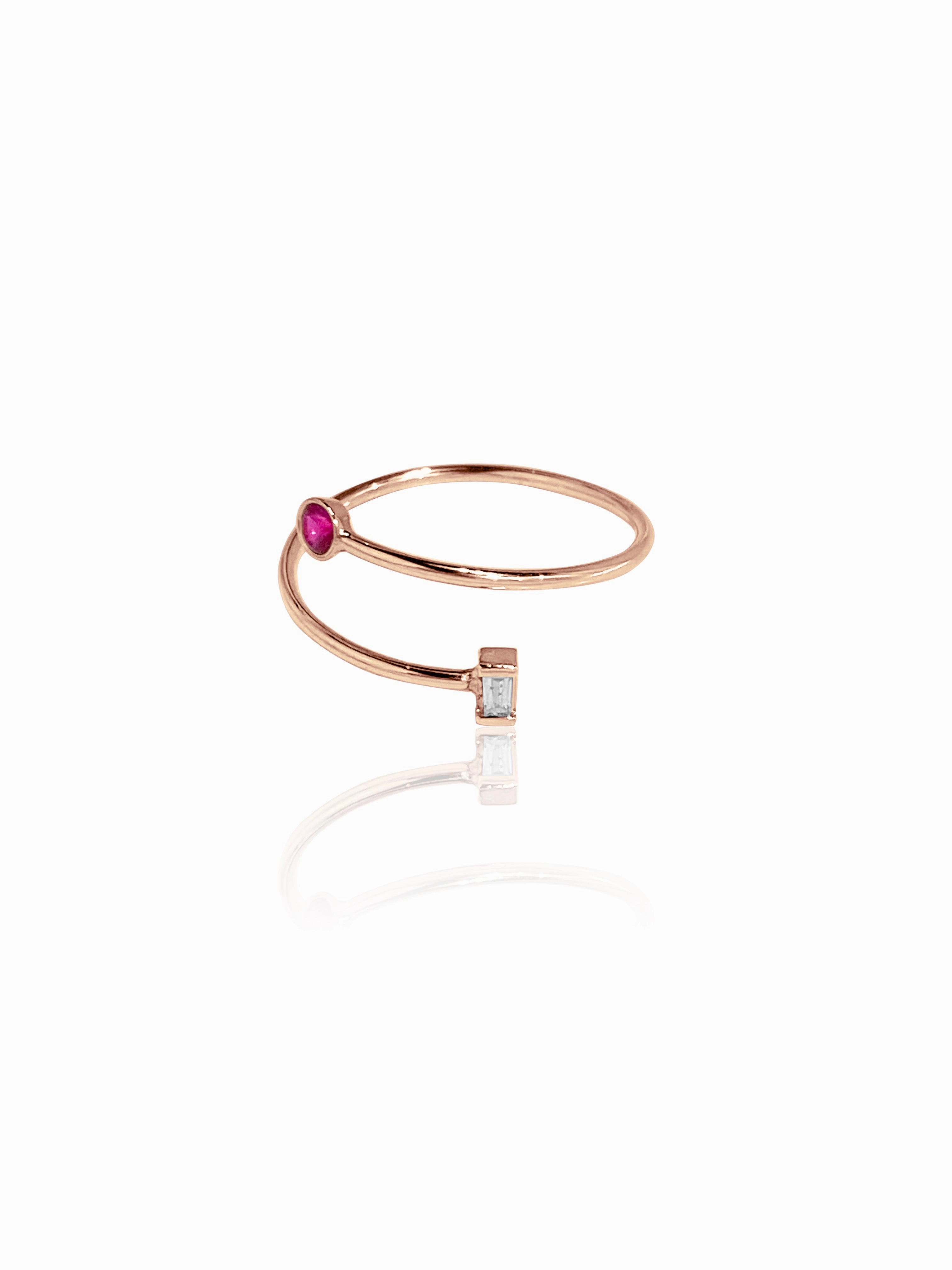 14K Gold Baguette Diamond & Bezel Coil Ring