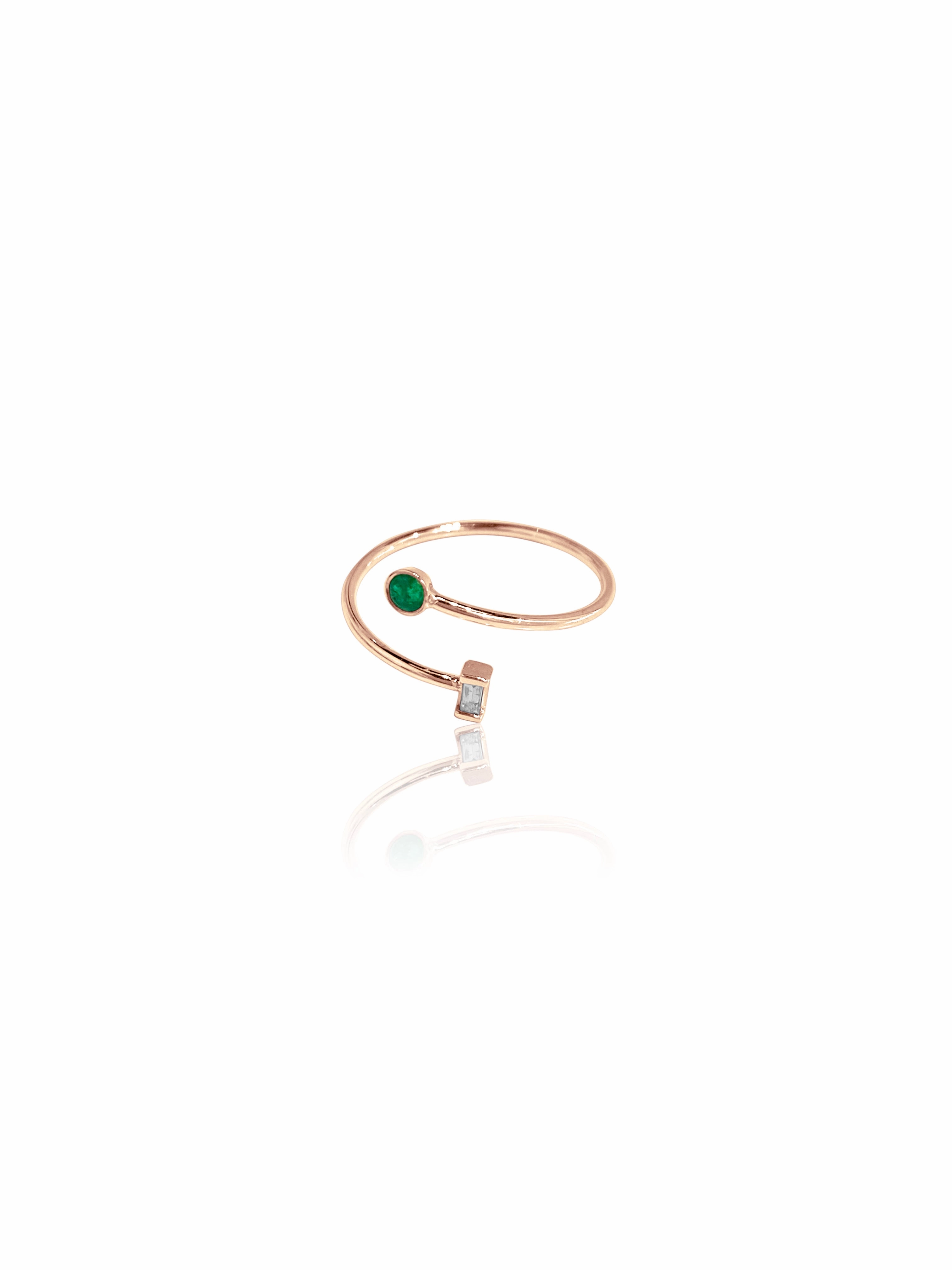 14K Gold Baguette Diamond & Bezel Coil Ring