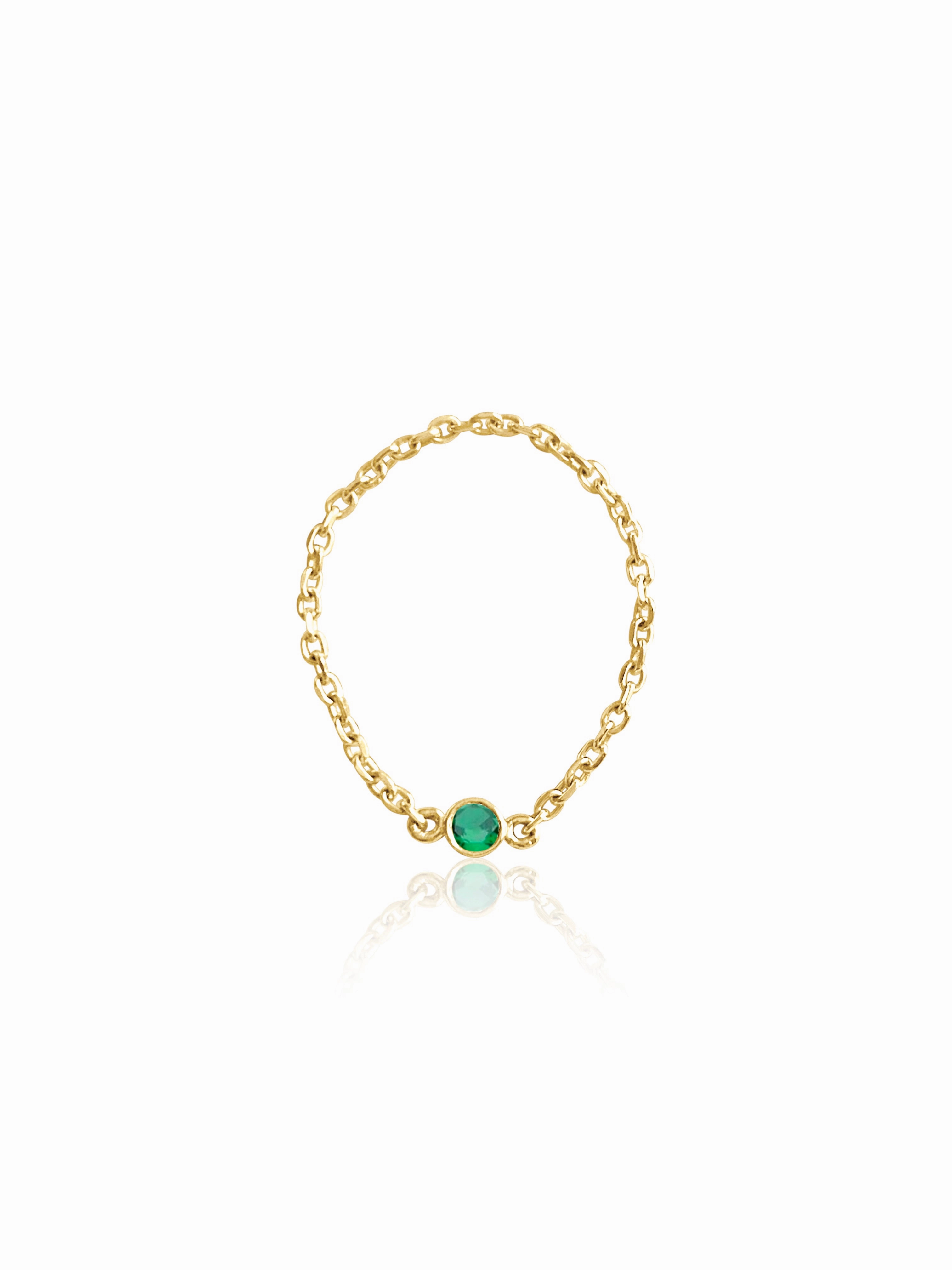 14K Gold Birthstone Soft Chain Ring