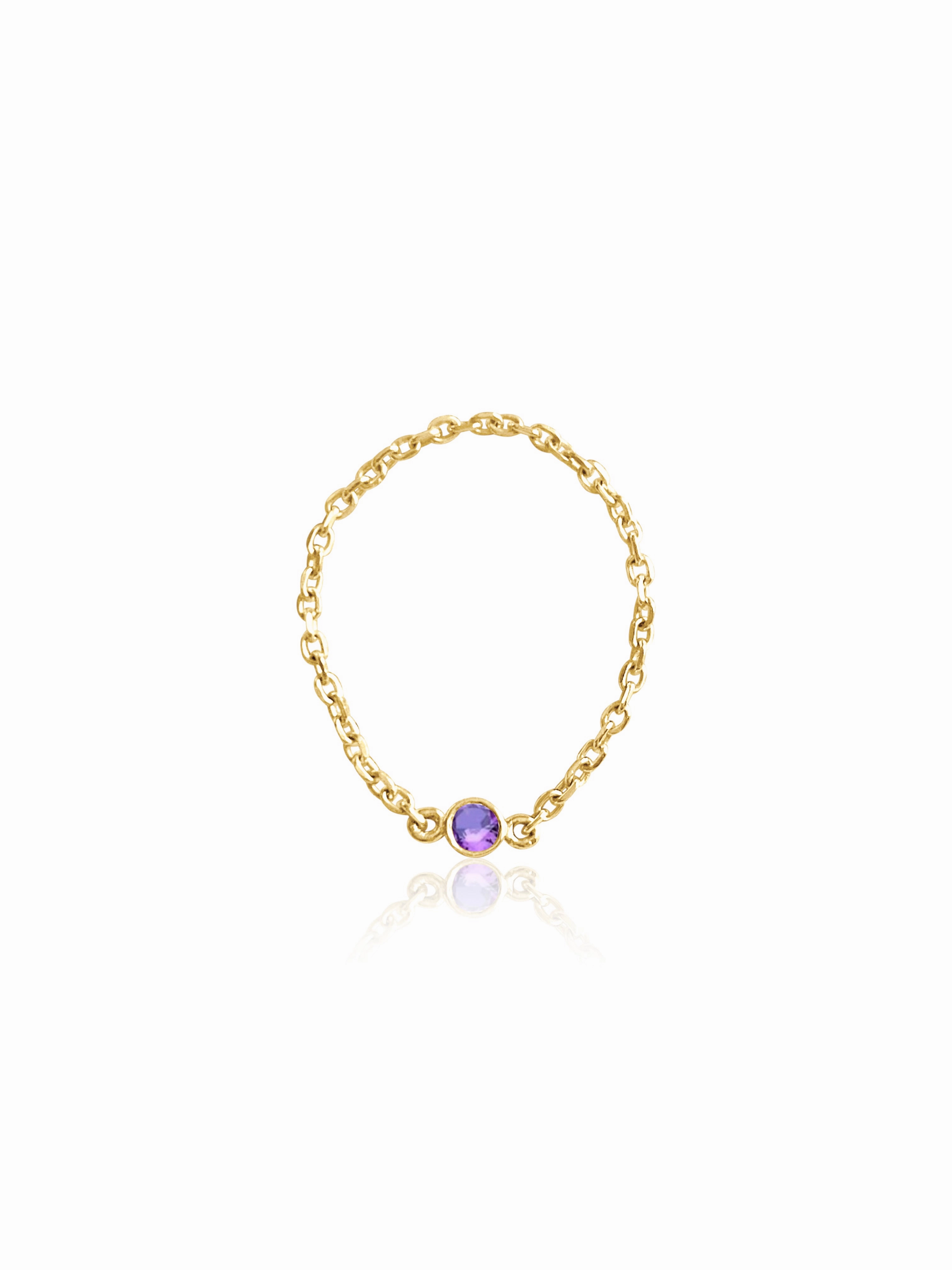 14K Gold Birthstone Soft Chain Ring
