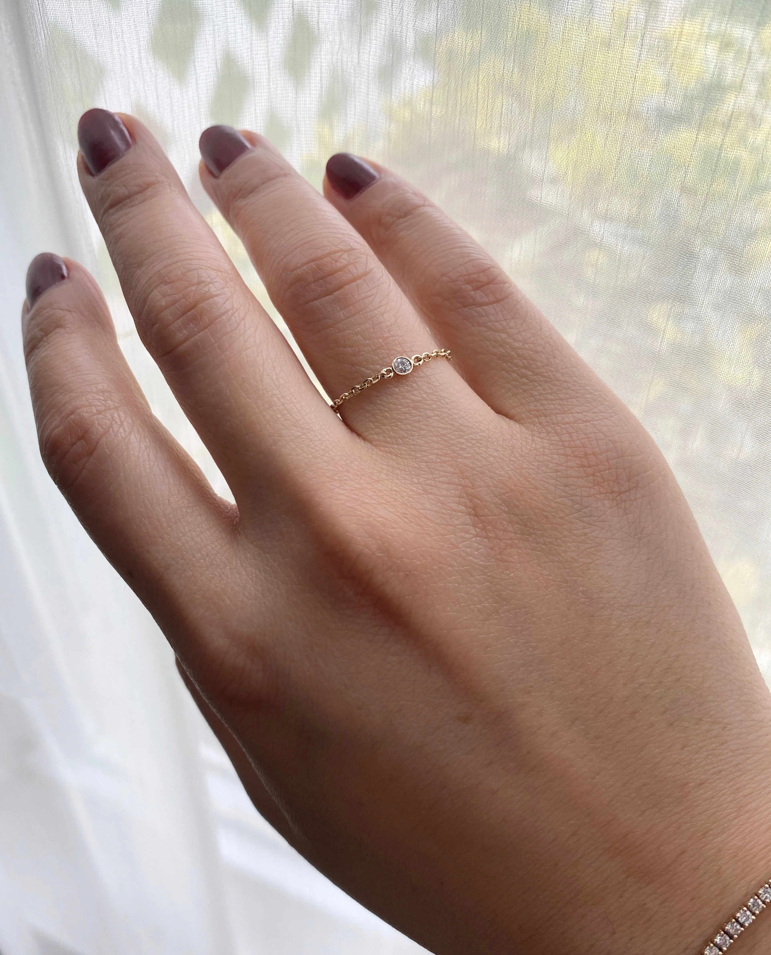 14K Gold Birthstone Soft Chain Ring