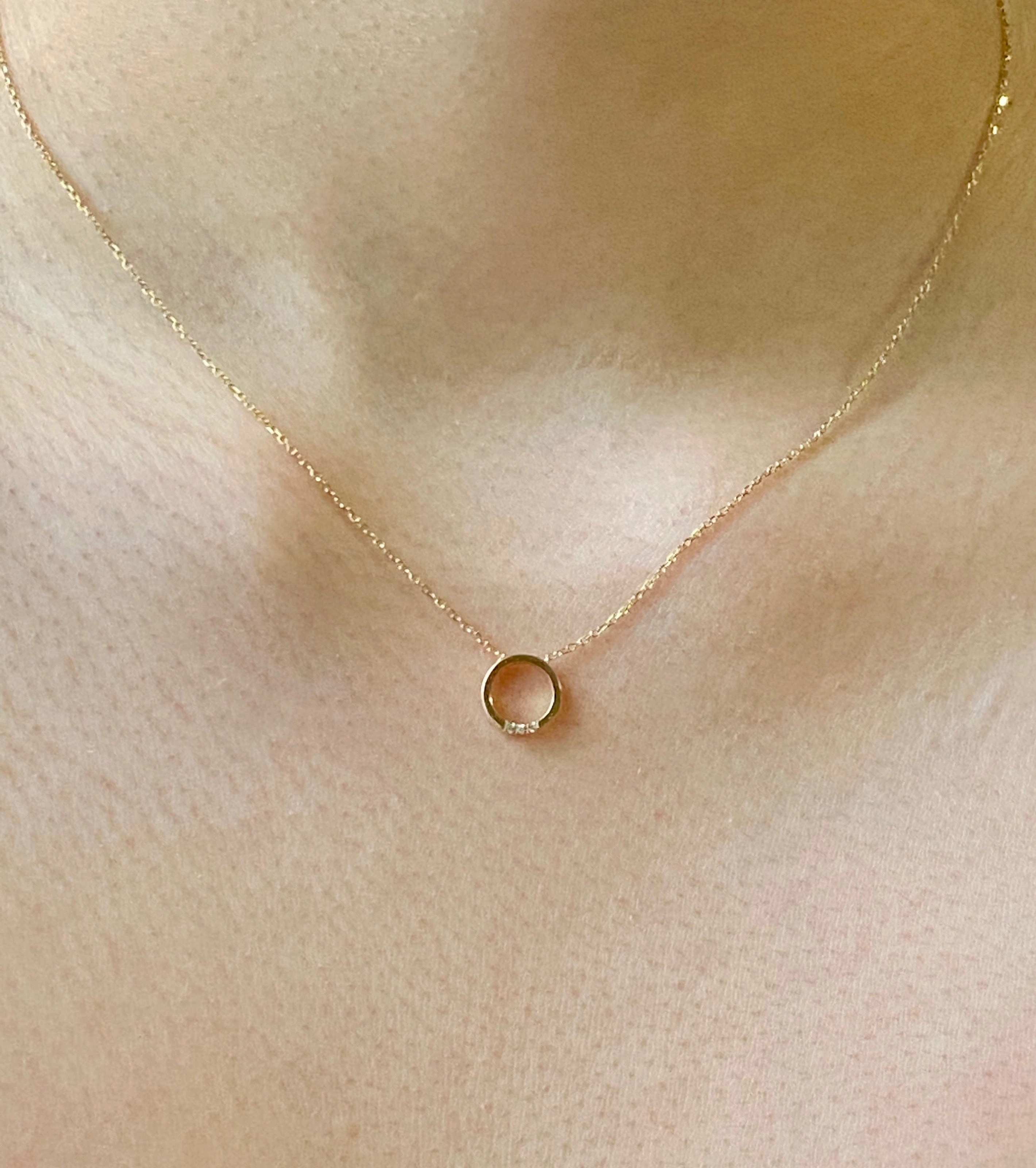 14K Gold Circle Diamond Necklace