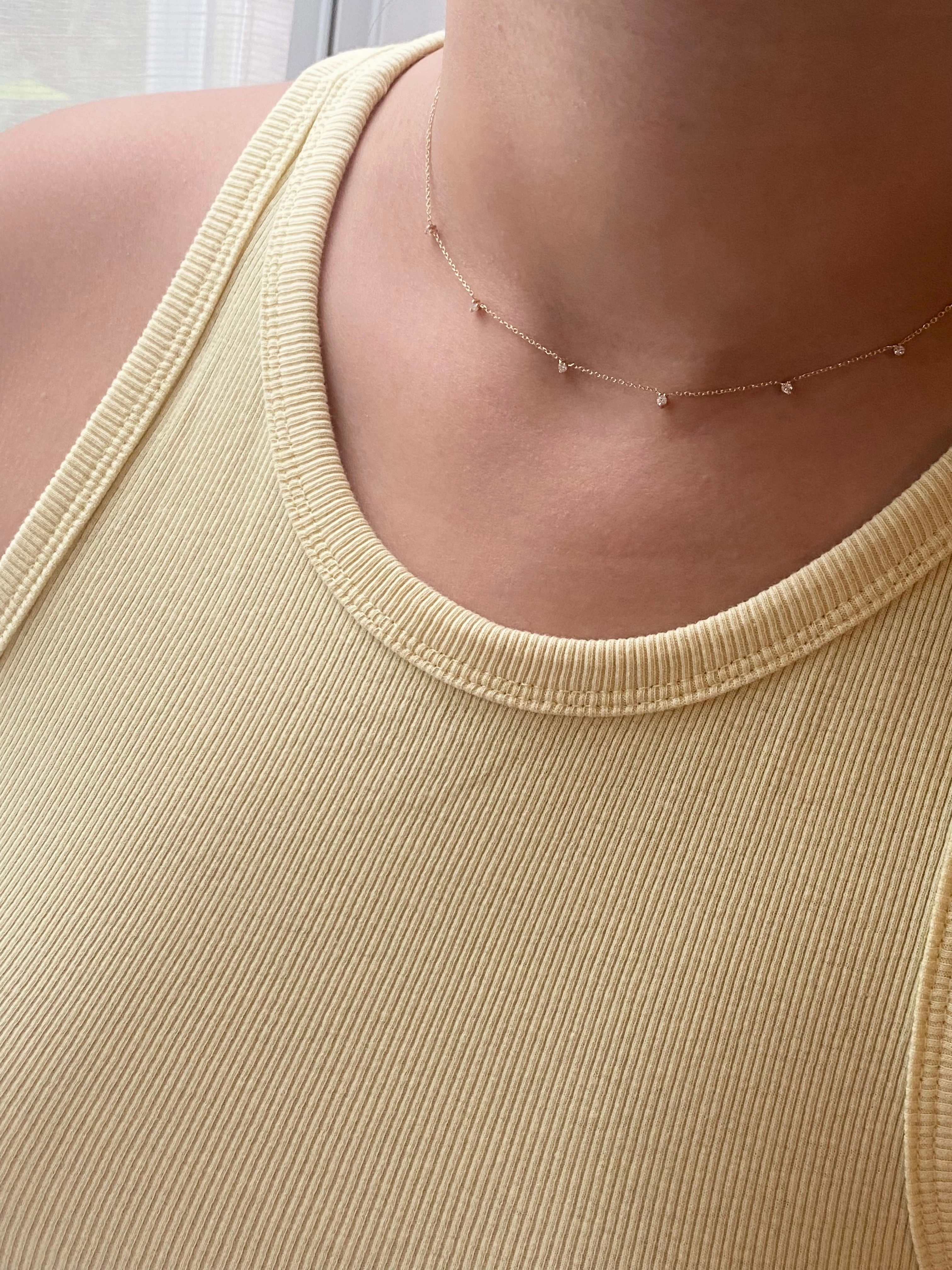 14k Gold Dangling Prong Mini Diamond Necklace