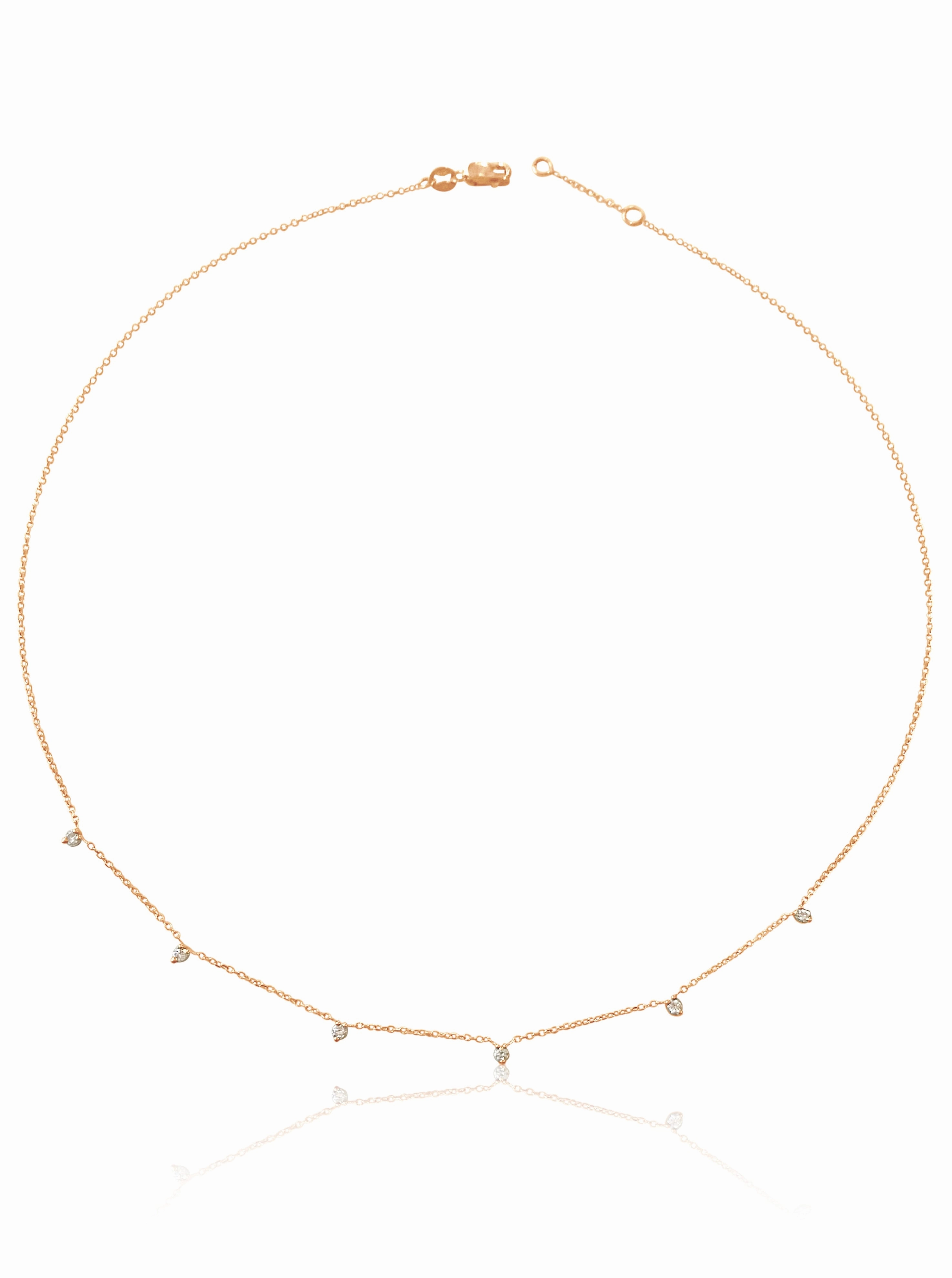 14k Gold Dangling Prong Mini Diamond Necklace