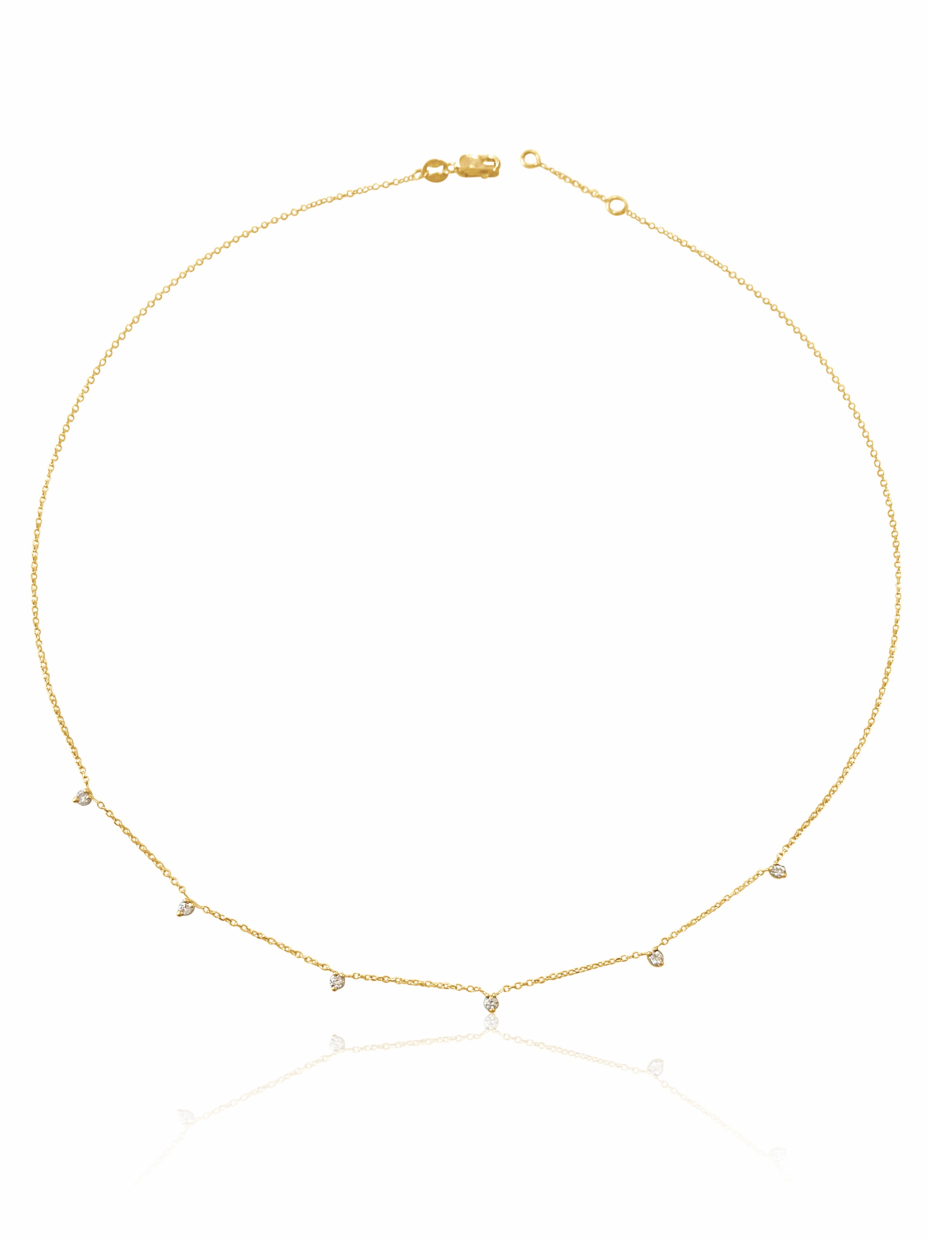 14k Gold Dangling Prong Mini Diamond Necklace