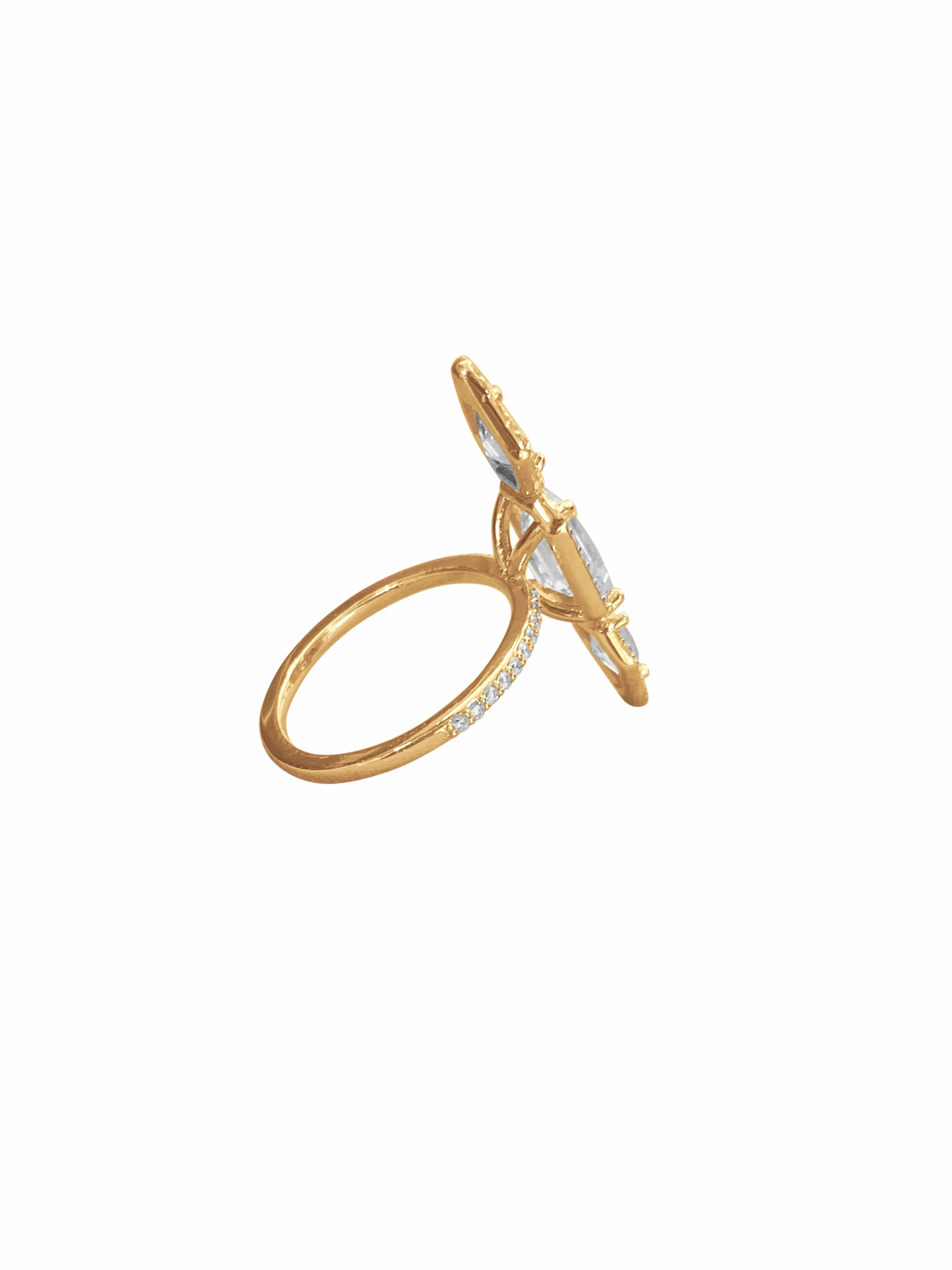 14k Gold Diamond & White Topaz, Tara Ring