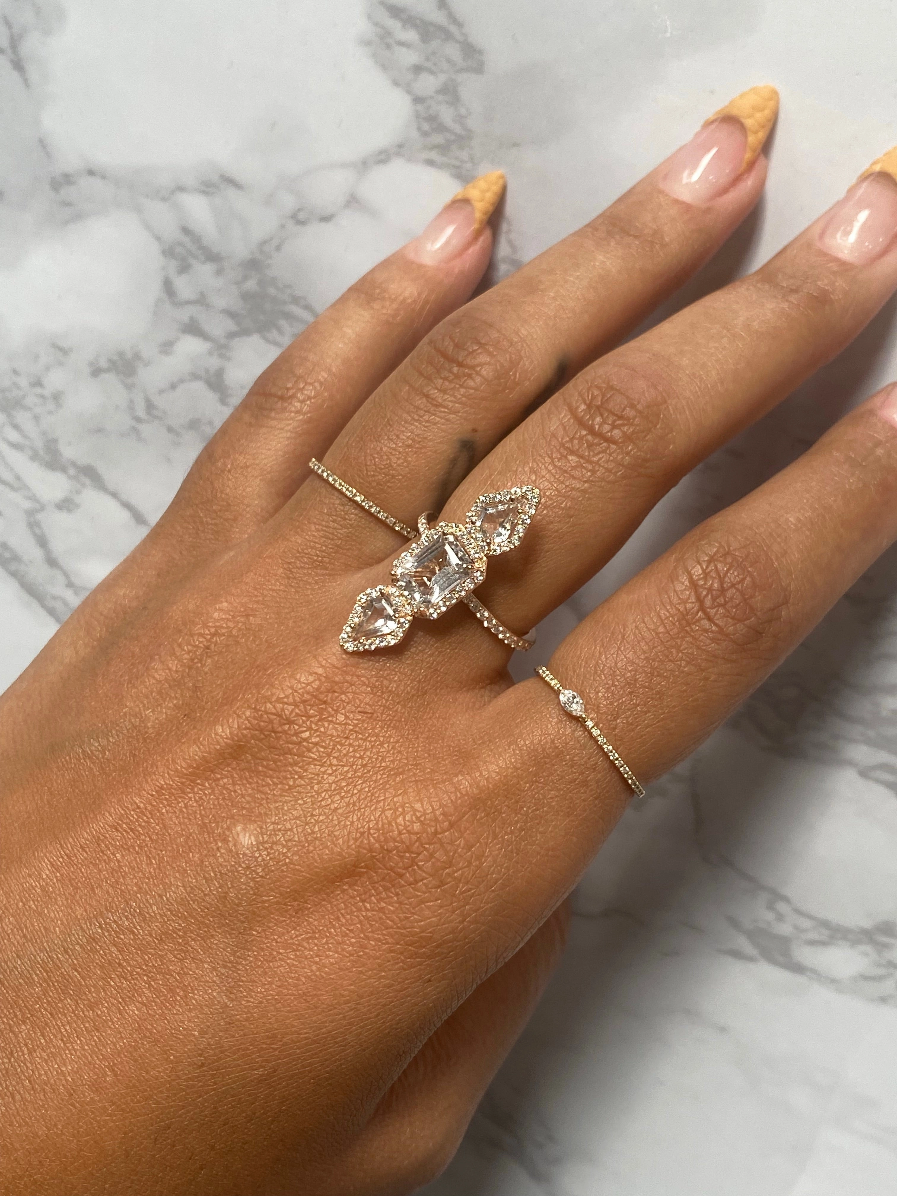 14k Gold Diamond & White Topaz, Tara Ring