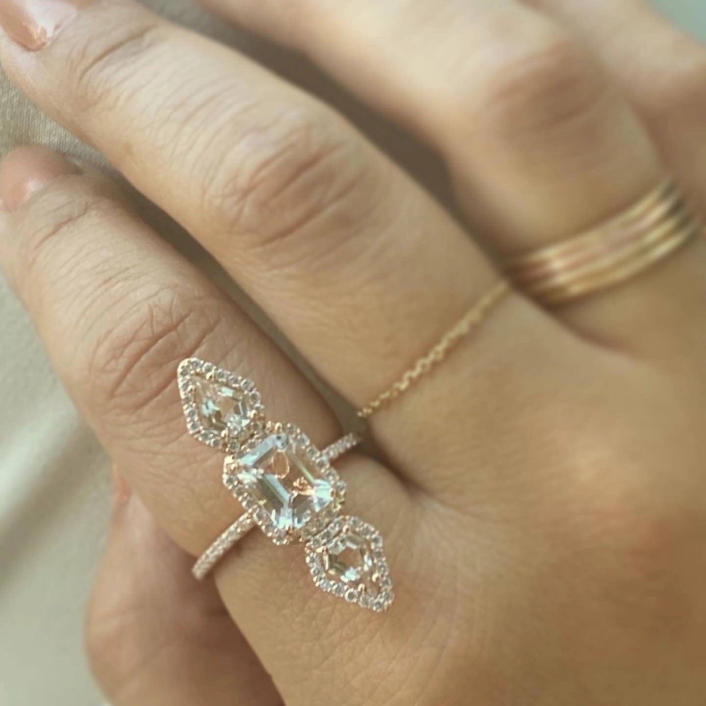 14k Gold Diamond & White Topaz, Tara Ring