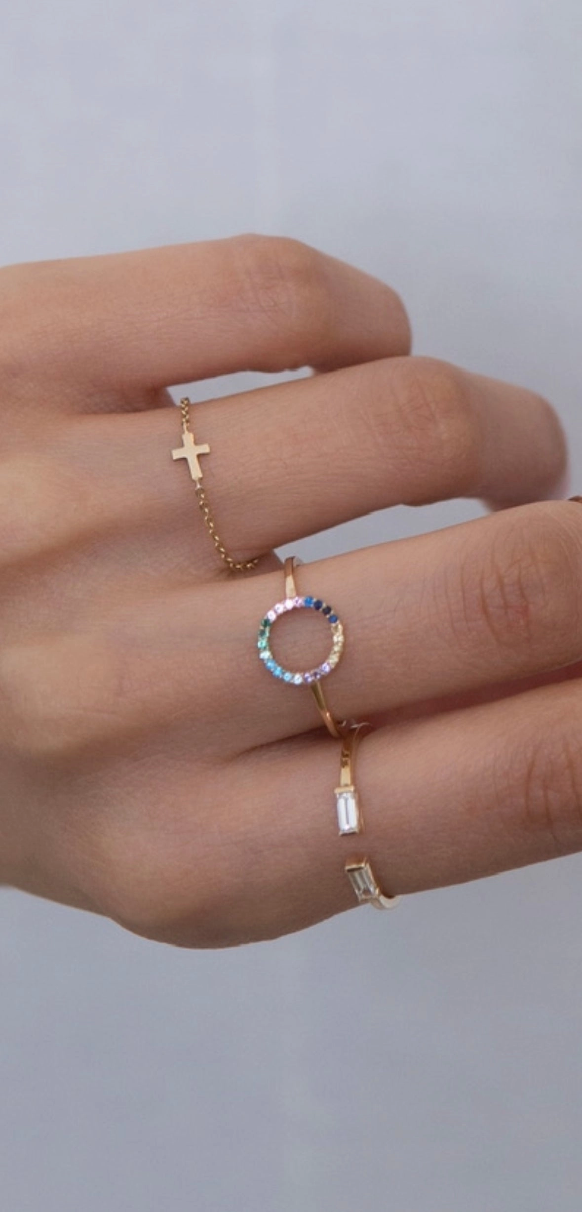 14K Gold Diamond Baguette Open Ring