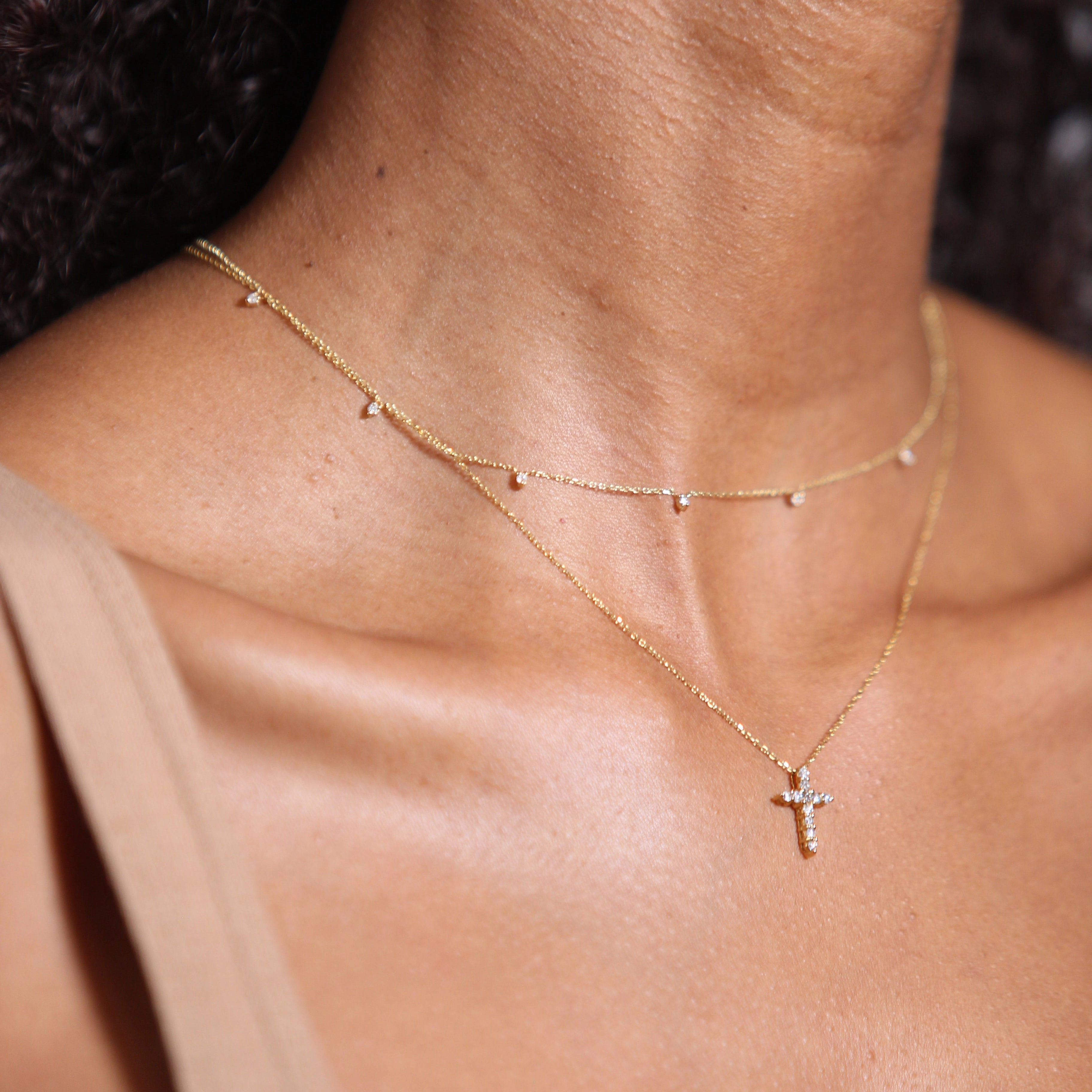 14K Gold Diamond Cross Necklace