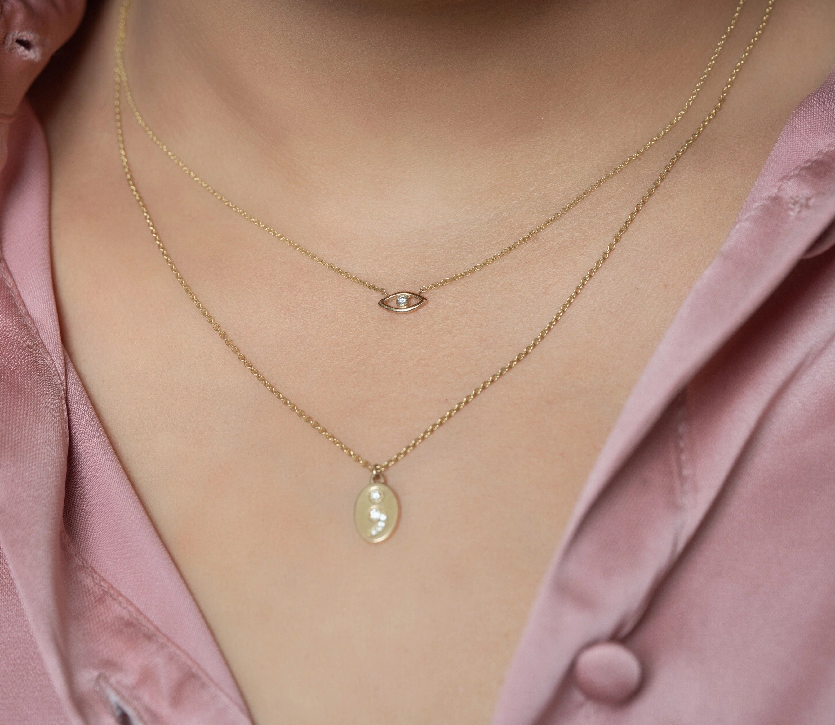 14K Gold Diamond Evil Eye Necklace