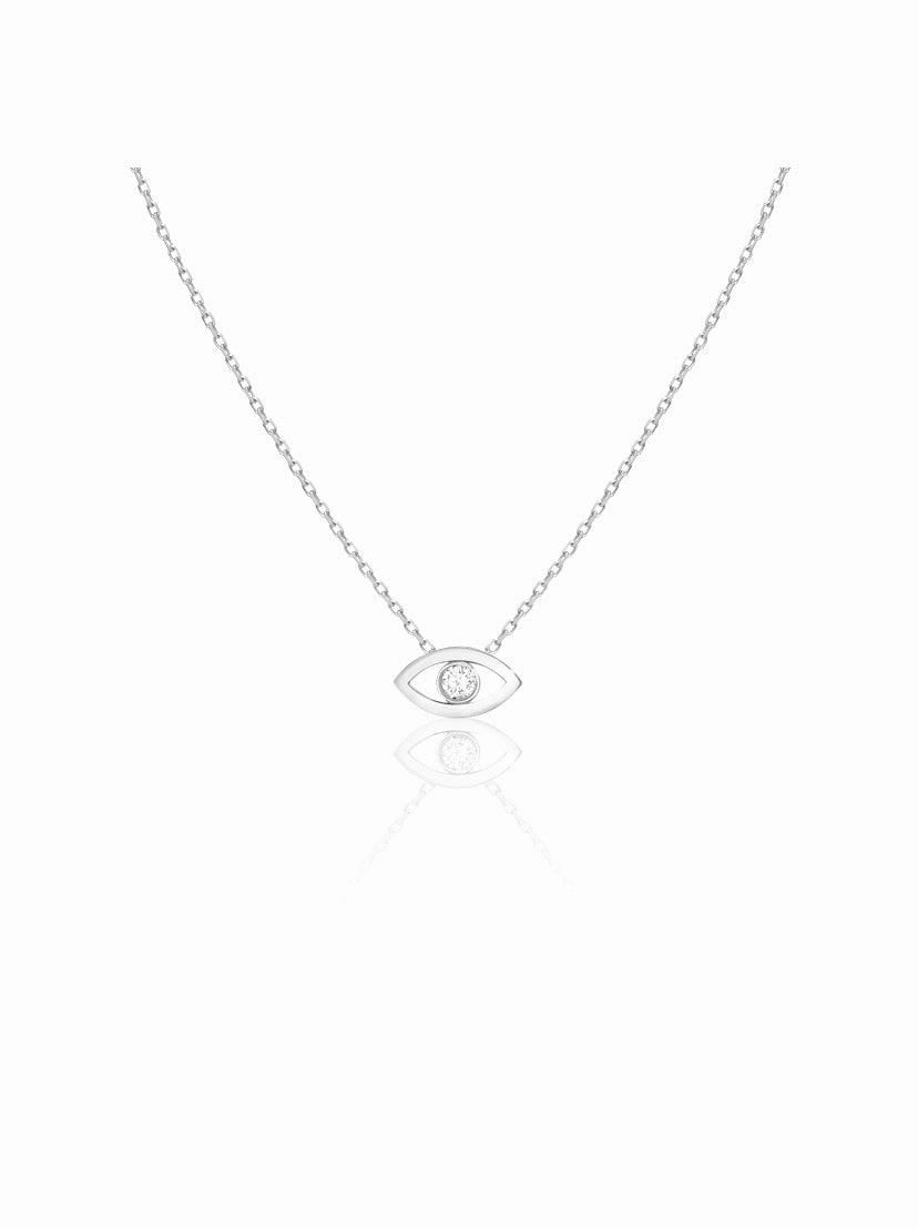14K Gold Diamond Evil Eye Necklace